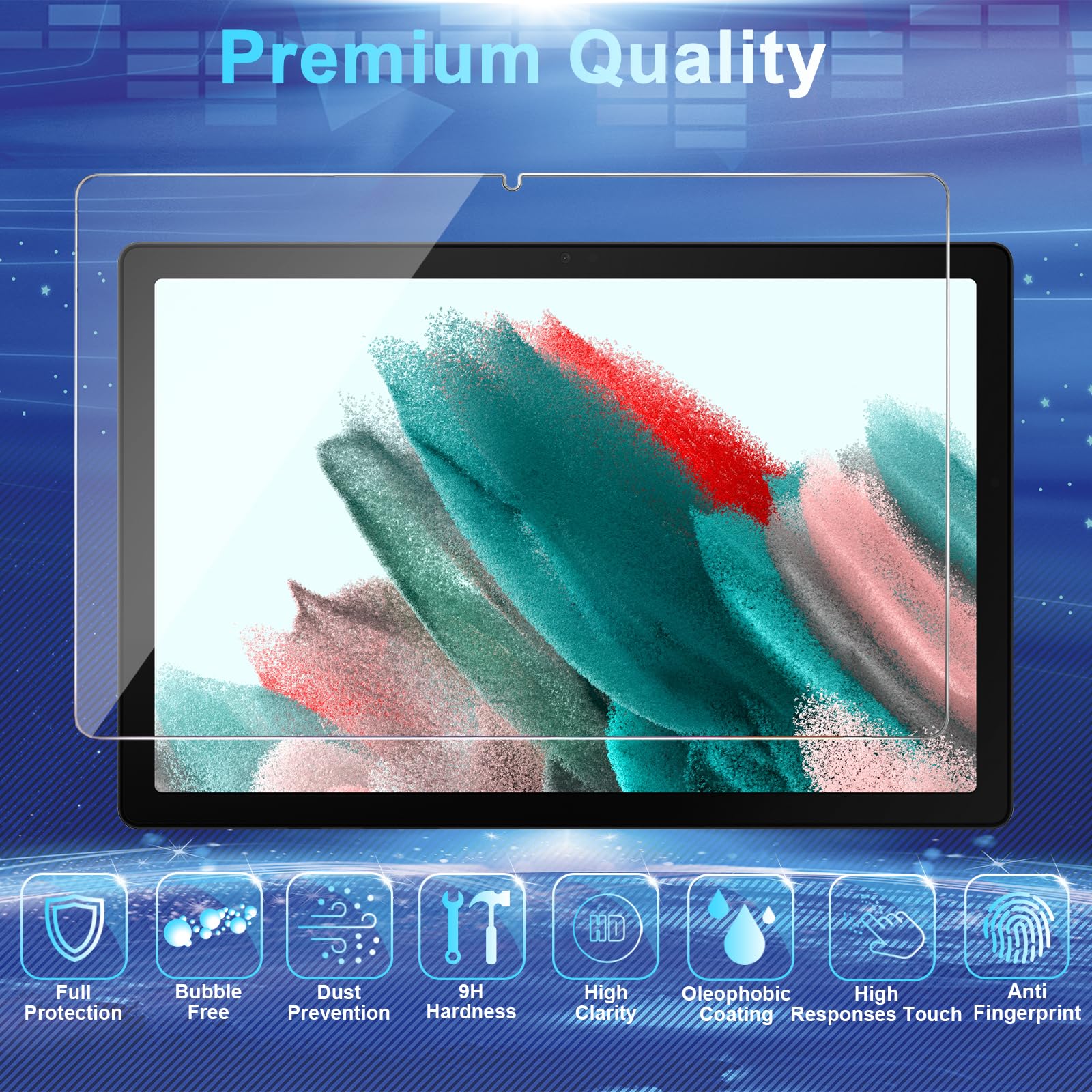 CWQZGUF 3 Pack Galaxy Tab A8 10.5 Inch Tempered Glass Screen Protector, 9H Hardness, High Clarity, Anti-Shatter, Bubble Free for Samsung Galaxy Tab A8 Screen Protector