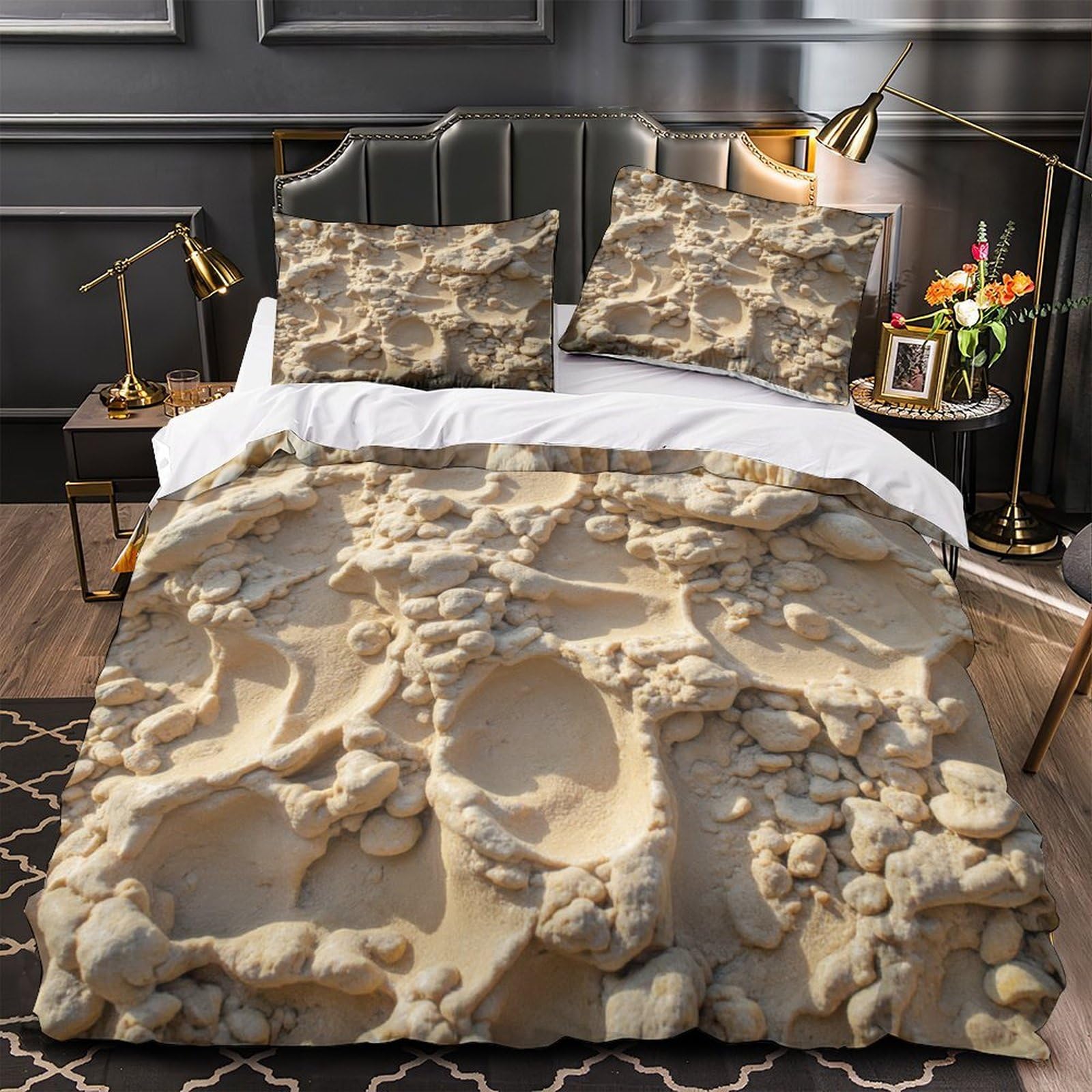 MMDASBVPE Desert Texture Comforter Cover 3D Print Luxurious 3 Piece Bedding Set Hidden Zipper Quilt Cover Ultra Soft Hypoallergenic for Children Girls Boys Adults Women Teens Single（140x200cm）