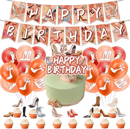 Tacones altos, decoraciones de fiesta de cumpleaños, suministros de fiesta de tacón alto, incluye tacones altos, pancarta de cumpleaños, decoración