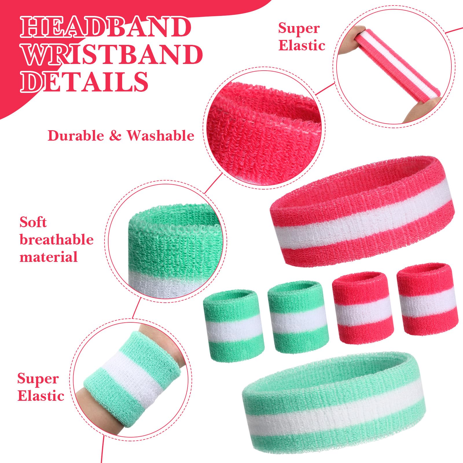 Cuffbow Schweißband-Set, gestreiftes Stirnband-Set, Baumwoll-Handgelenkbänder, schweißabsorbierendes Stirnband, feuchtigkeitsableitend, schweißabsorbierend für Männer und Frauen, Sport, Basketball,
