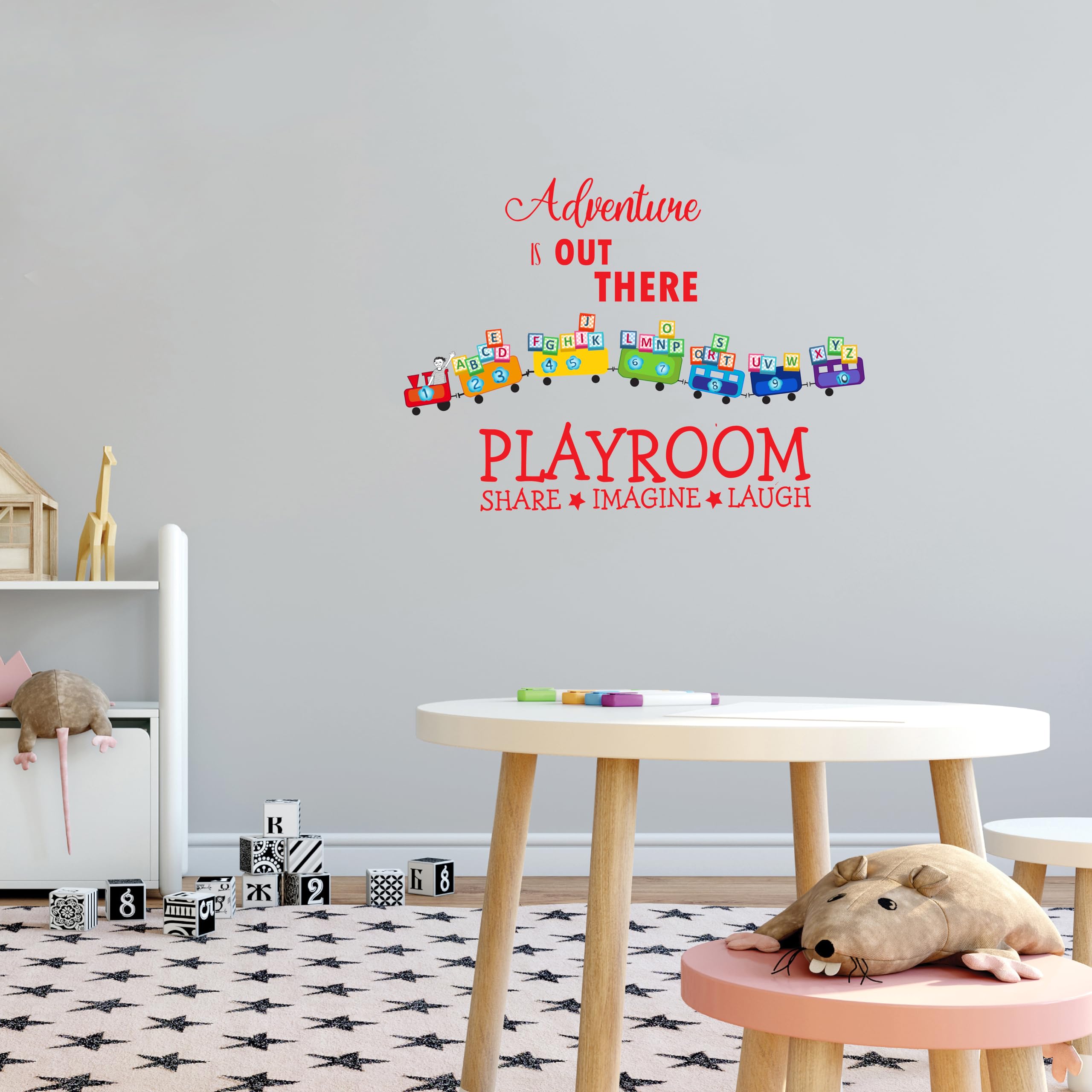 Design with VinylAdventure is Out There Train Wall Decal Running Train Carrying Alphabets Bedroom Wall Sticker Removable - Size: 30 Inch x 21 Inch