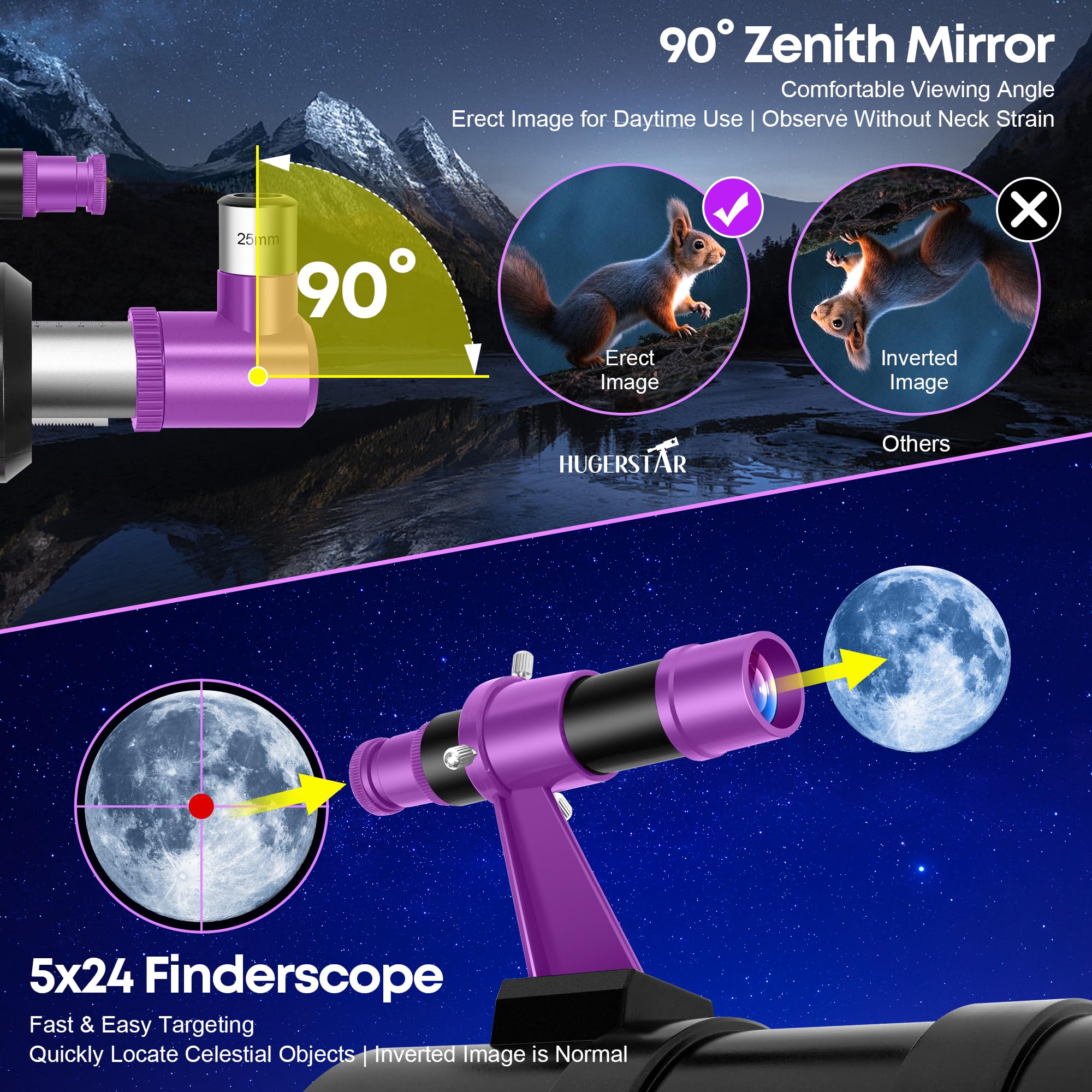 Telescopio Astronómico Profesional para Adultos y Niños Principiantes, 90/550 mm Telescopio Refractor Portátil con Trípode Ajustable, Filtro Lunar, Adaptador Teléfono y Bolsa de Transporte