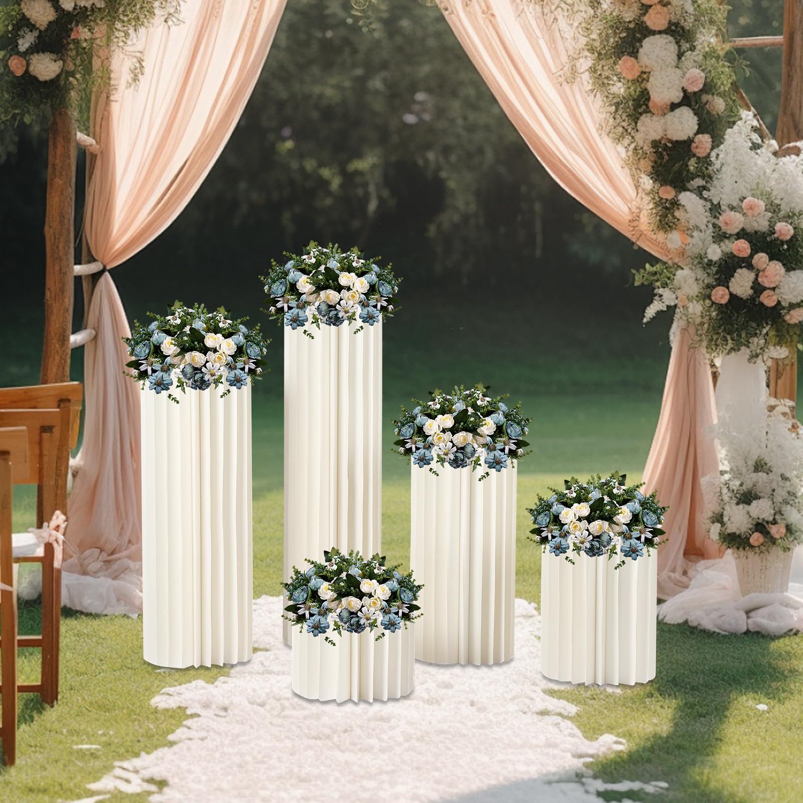 Colonna decorativa per matrimonio, 5 pezzi, in cartone, da tavolo, pieghevole, con coperchio in acrilico, supporto per fiori, colonna decorativa per matrimoni, feste, giardino