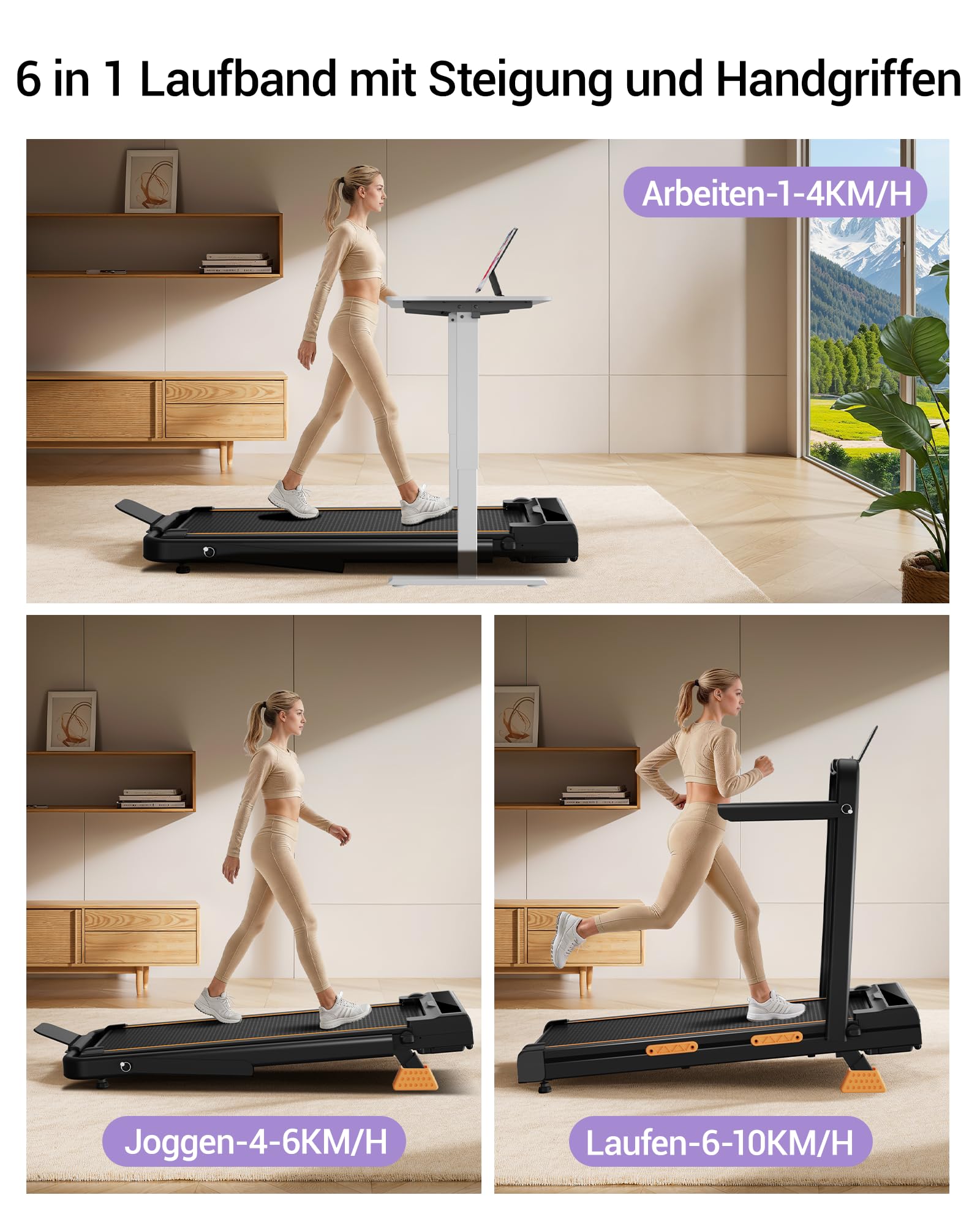 CURSOR Tapis de Marche Pliable Inclinable 16%, 10km/h Tapis de Course Pliable Inclinable, avec Affichage LED, Télécommande, 3.0 HP Treadmill Walking Pad, Tapis de Marche Bureau, 159KG Max Charge