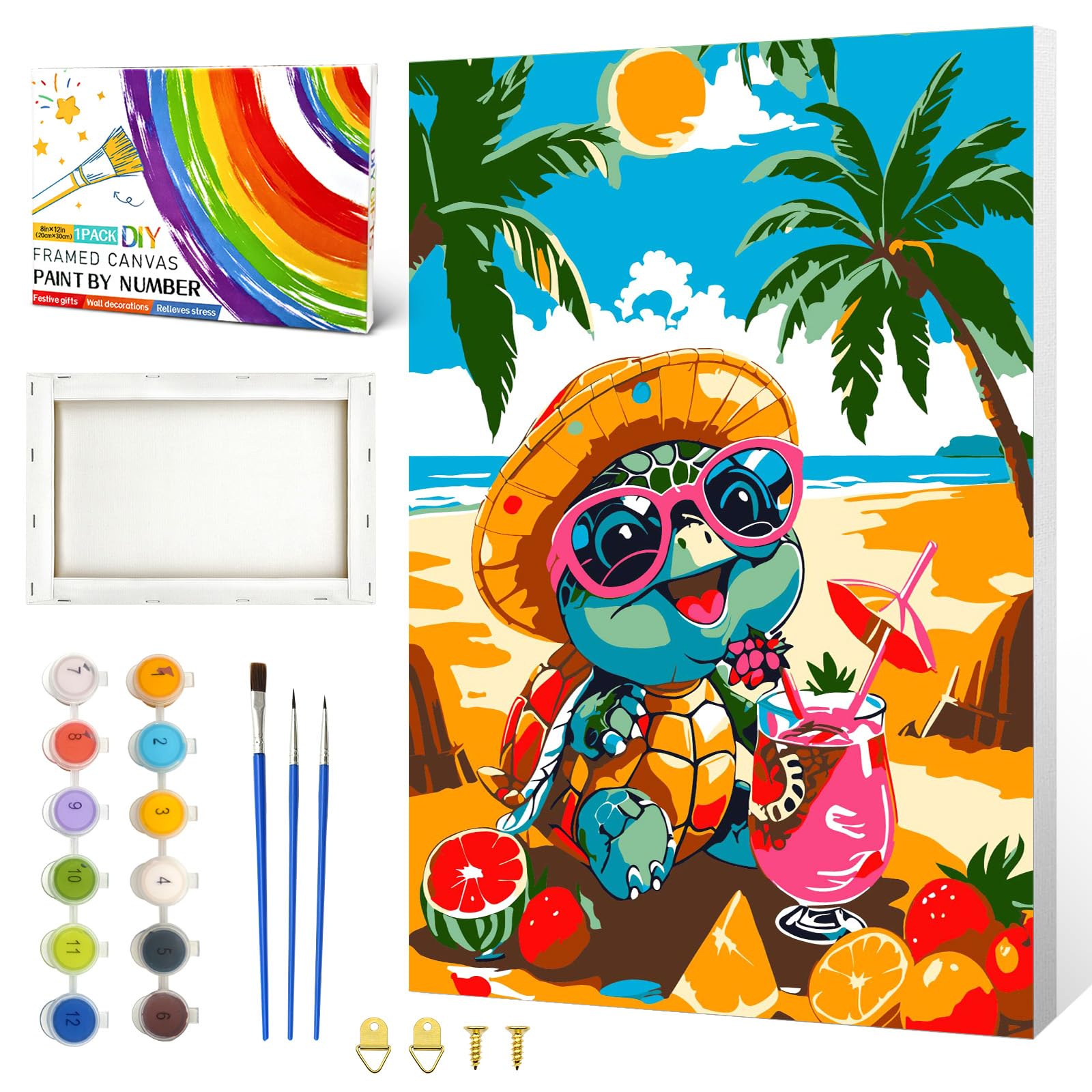 ZTOTZ Turtle Paint by Numbers Framed Canvas,Adults&amp;Kids Ages 8-12