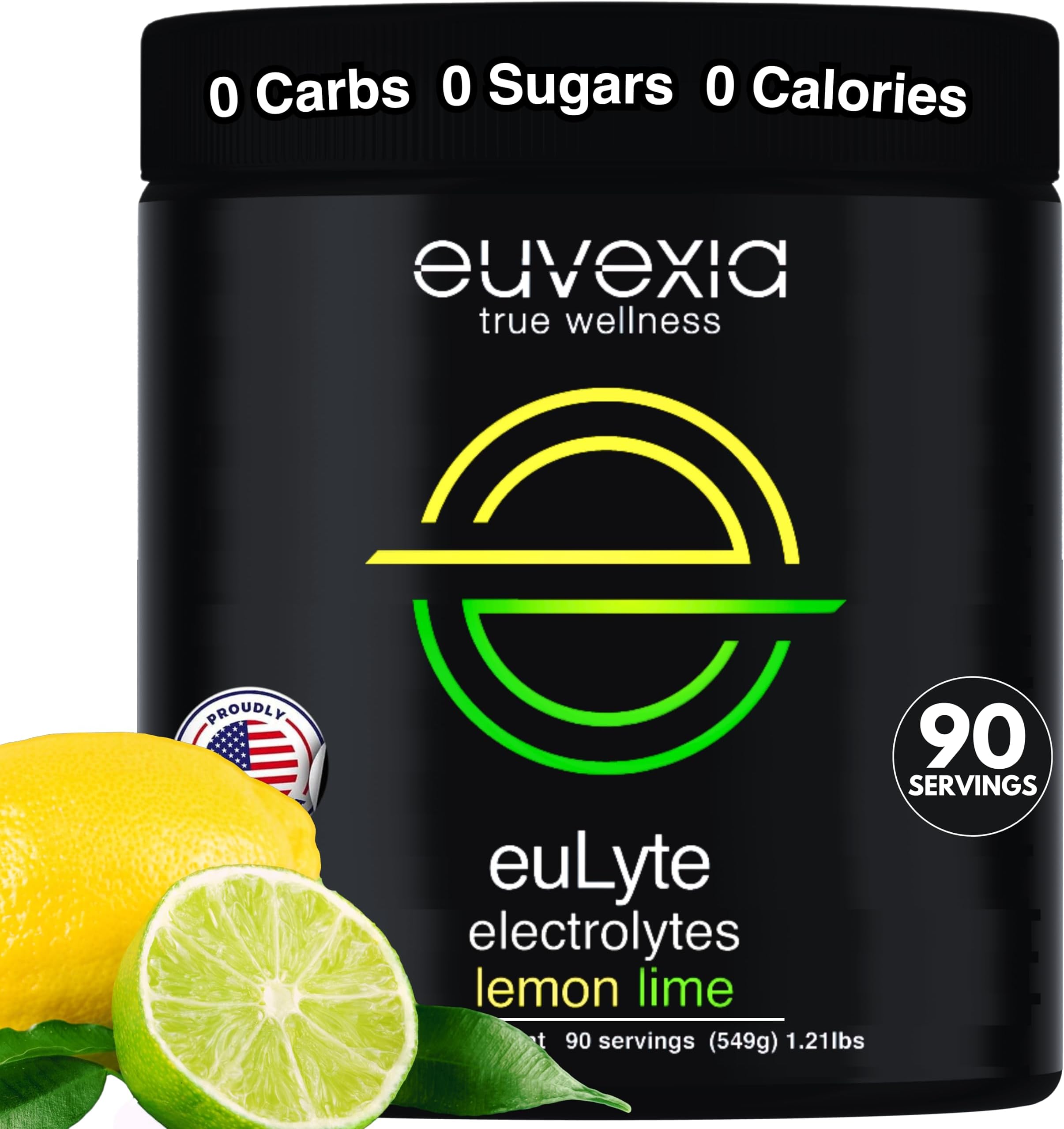 Dr Ekberg euLyte Instant Hydration Electrolytes Powder Zero Sugar Carb Calorie Lemon Lime Drink Mix • 80+ Minerals Magnesium Potassium Calcium Trace Minerals • Fasting Keto Stevia • 90 Servings
