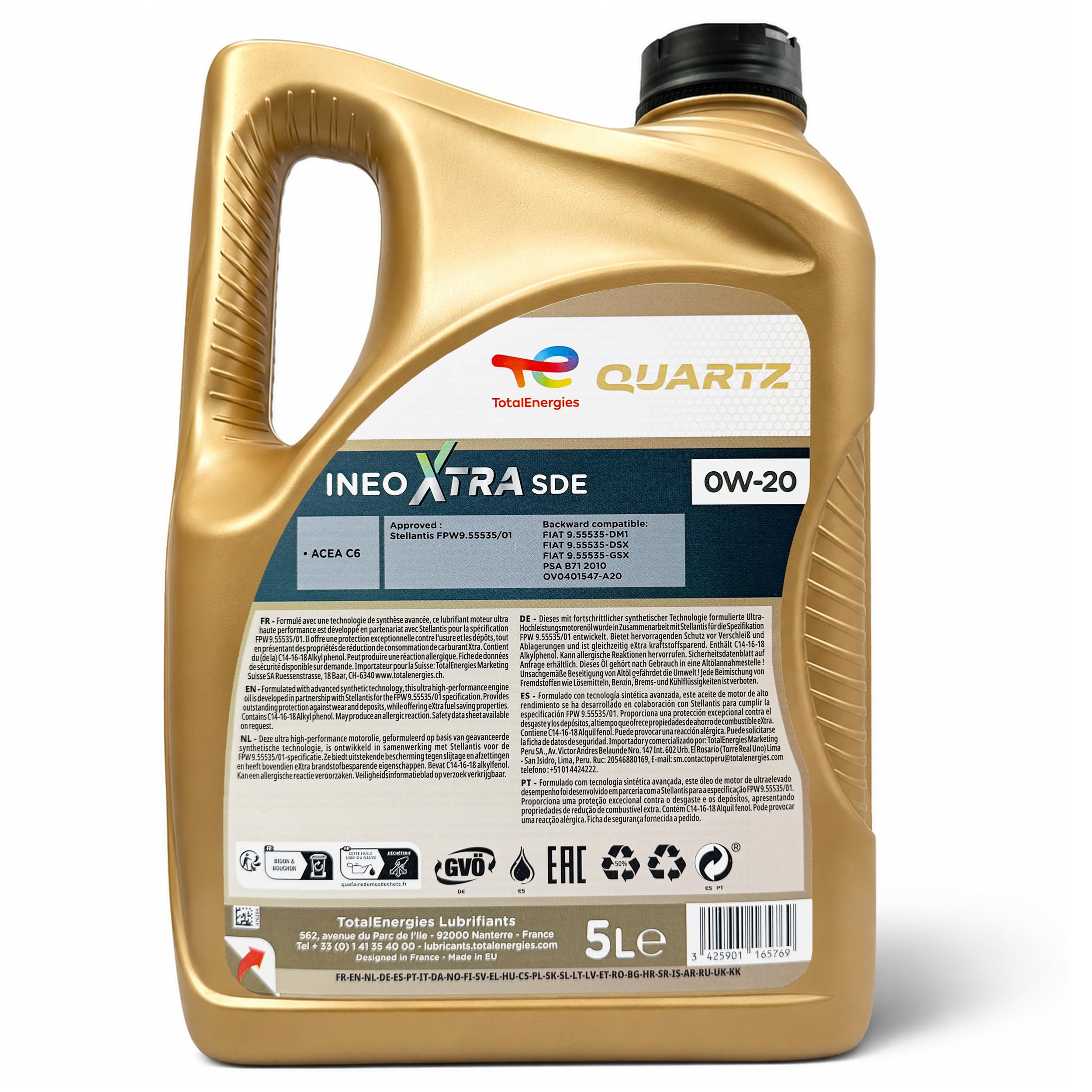 TotalEnergies Quartz INEO XTRA SDE 0W-20 | 5 L | Stellantis FPW9.55535/01 | PSA B71 2010 | Opel OV0401547-A20 | ACEA C6 | Kraftstoffsparendes Premium Motorenöl | mit Trichter