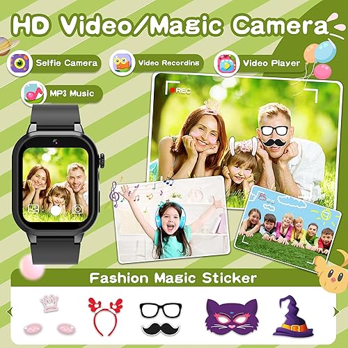 Miniatura 5 de Reloj inteligente para niños, 32 juegos, 3 deportes, libros de audio y tarjetas de estudio, modo escolar, reloj despertador, podómetro, cámara