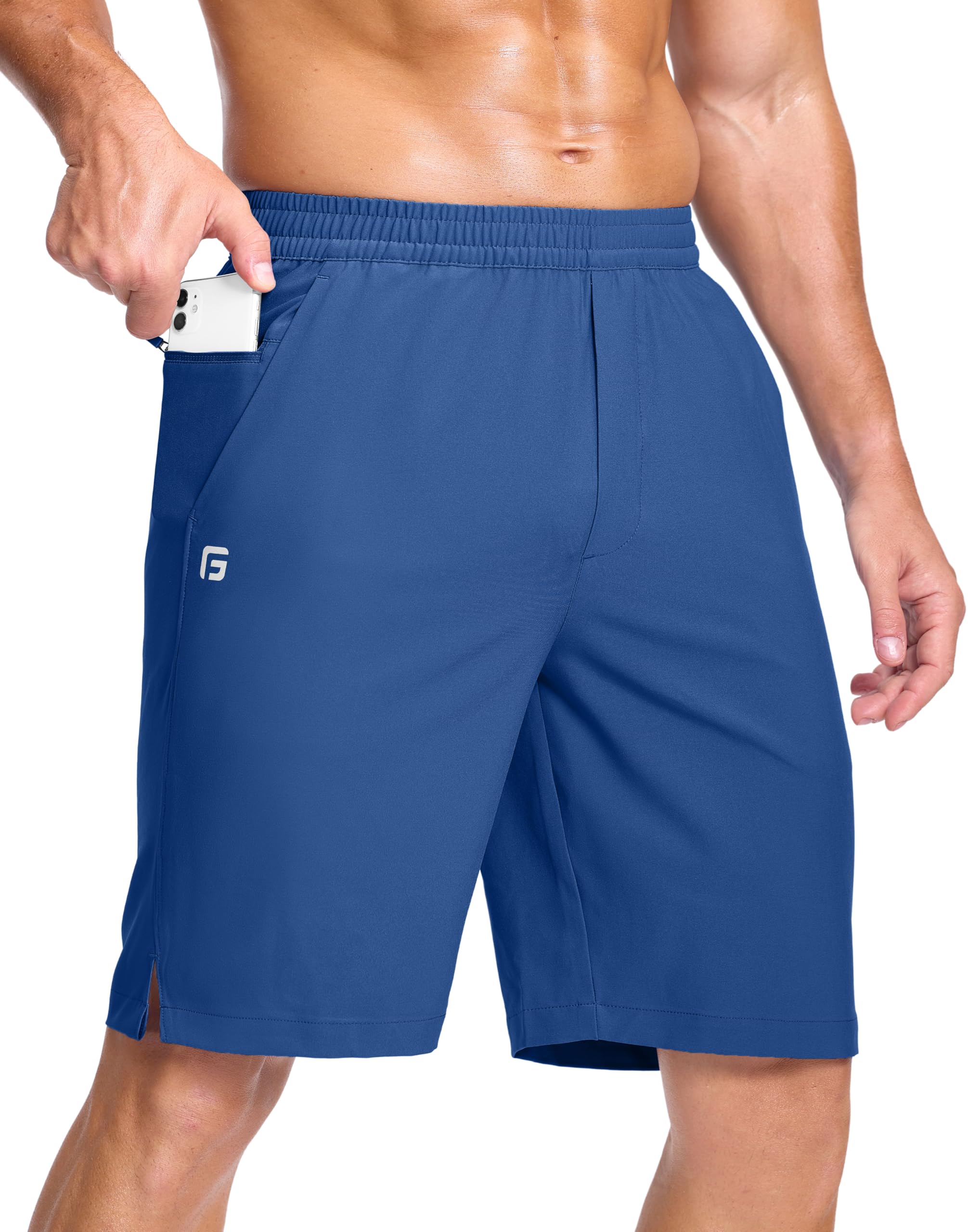 GGJ Men's Lightweight Athletic Shorts with 2 Zipper Pockets 7"/9"/5" Gym Workout Running Quick Dry Tennis Shorts for Men