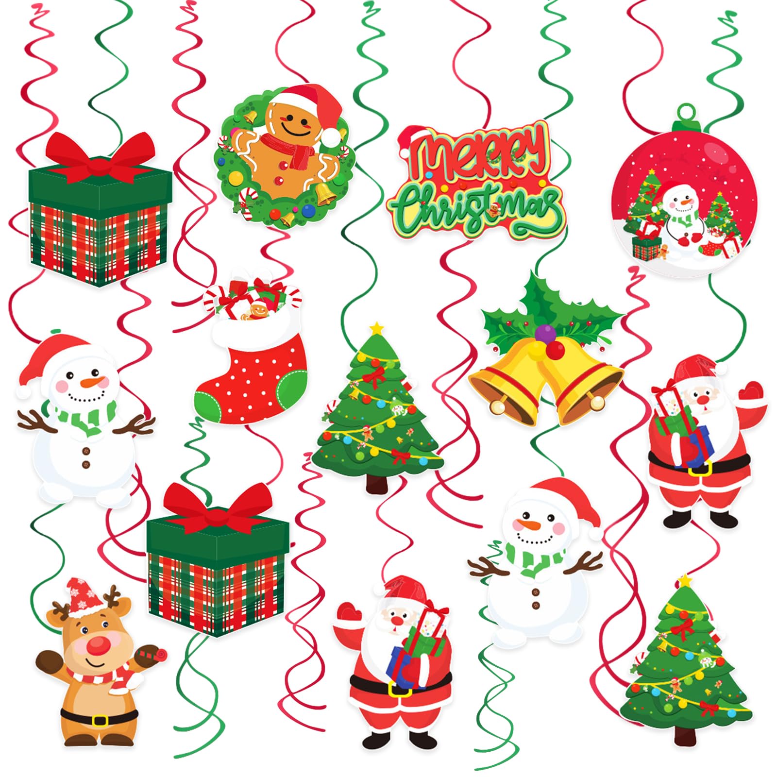 30-Piece Christmas Hanging Swirl Decorations - Foil Streamers For Tree & Ceiling Decor