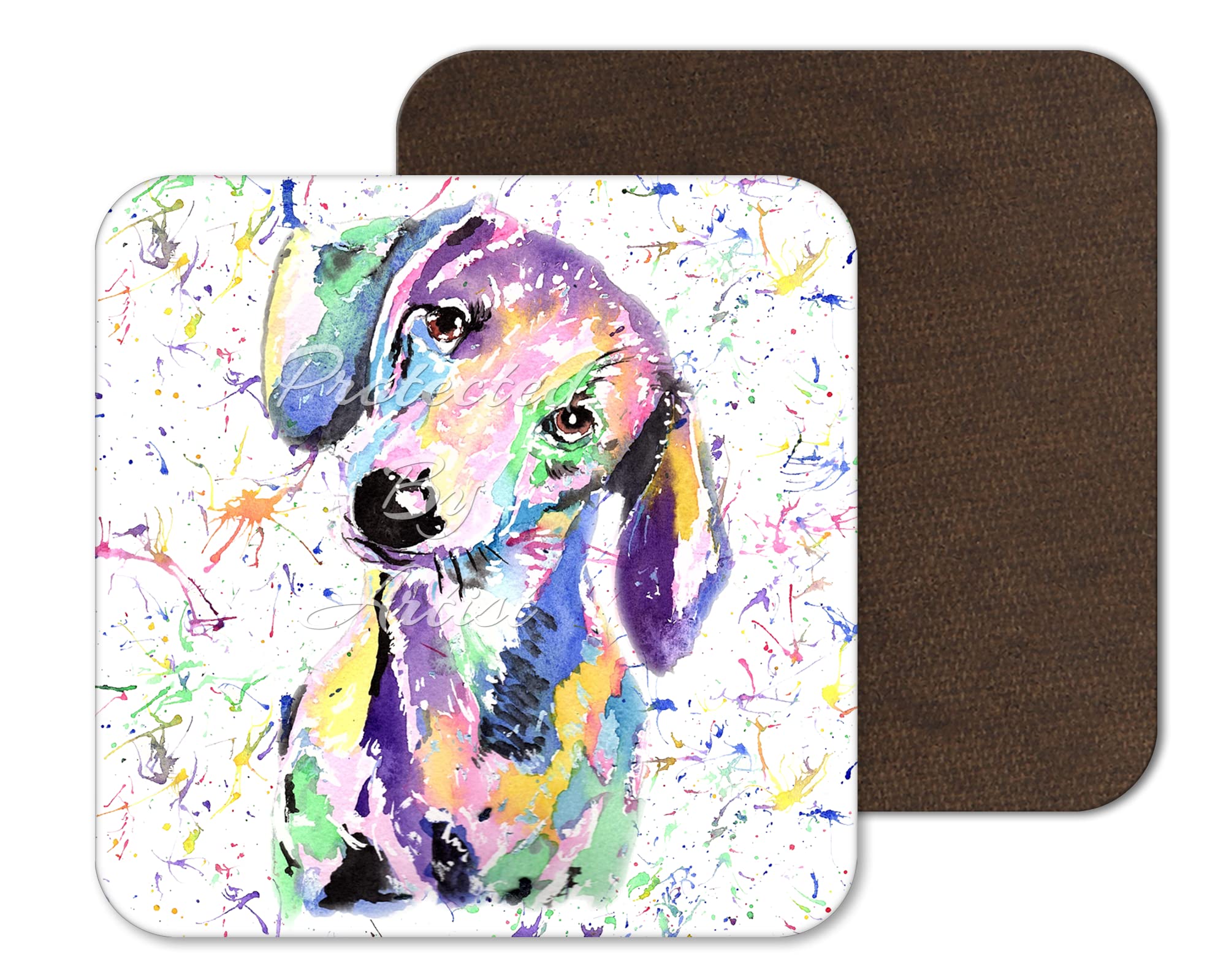 Vixar [Multiple] Coaster Dachshund Sausage Dog Wiener Pet Coasters Watercolour Art Gift Work Office Dining Tea Coffee (1)