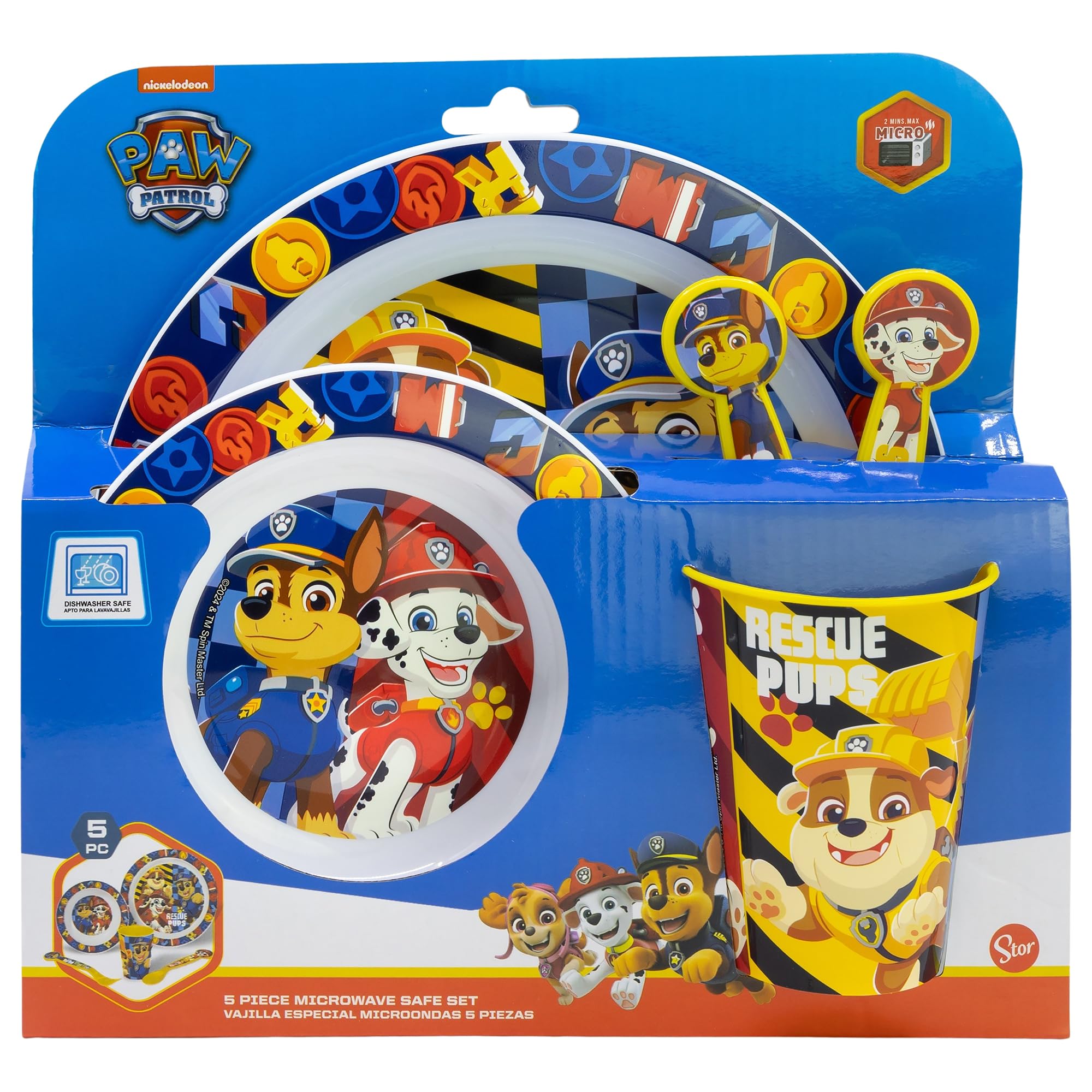 Stor White Reusable Children's Microwave Cookware Set, Consisting Of Glass, Plate, Bowl And Cutlery Paw Patrol