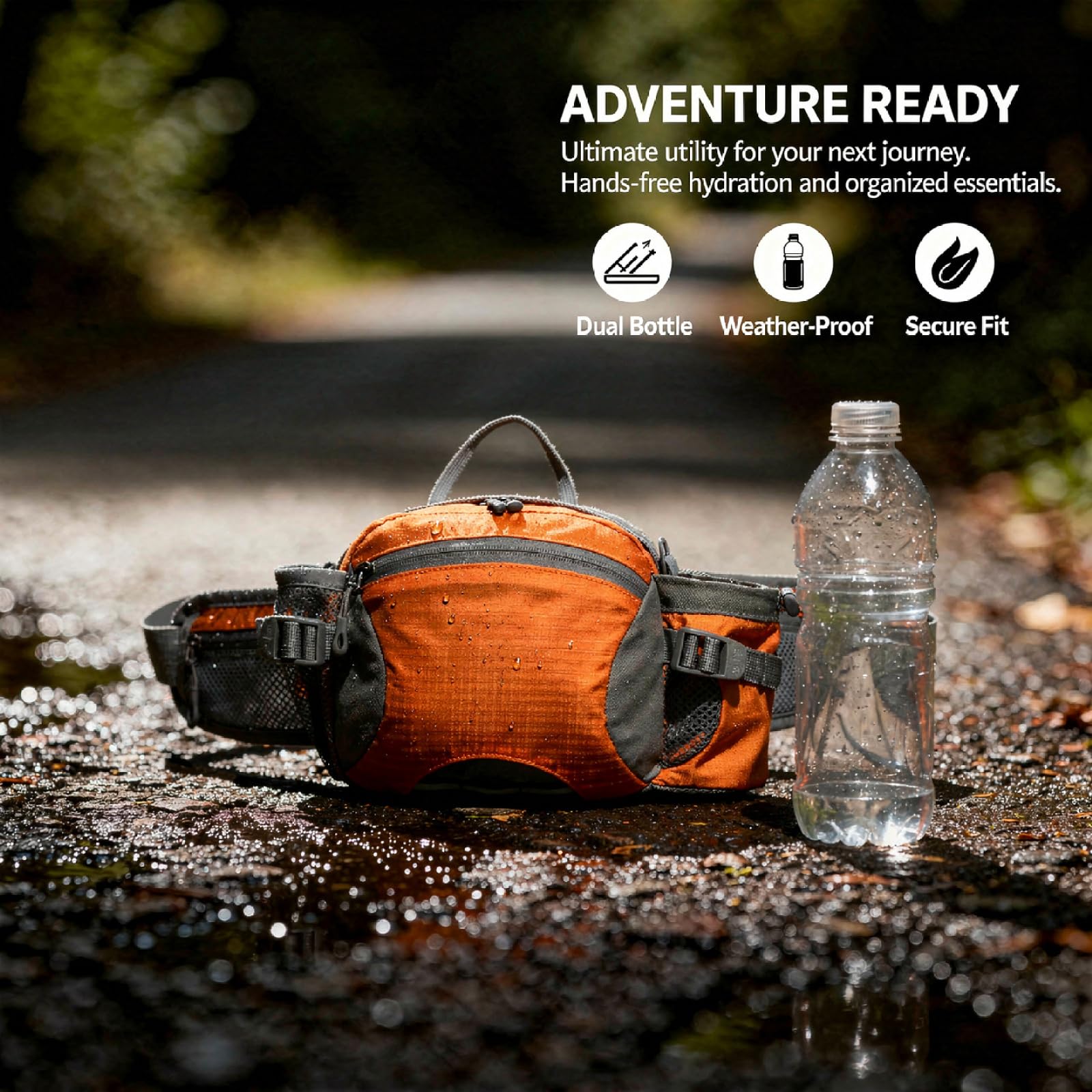 Cangurera naranja multifuncional con soporte para botella de agua, 5 bolsillos, para hombres y mujeres, ligera, cinturón ajustable de 60-130 cm, para correr, viajar, deportes al aire libre