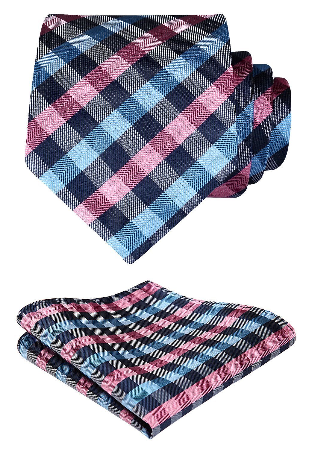 HISDERNTies for Men Silk Extra Long Tie and Pocket Square Classic Plaid Checkered 63 inches Men's Neckties Business