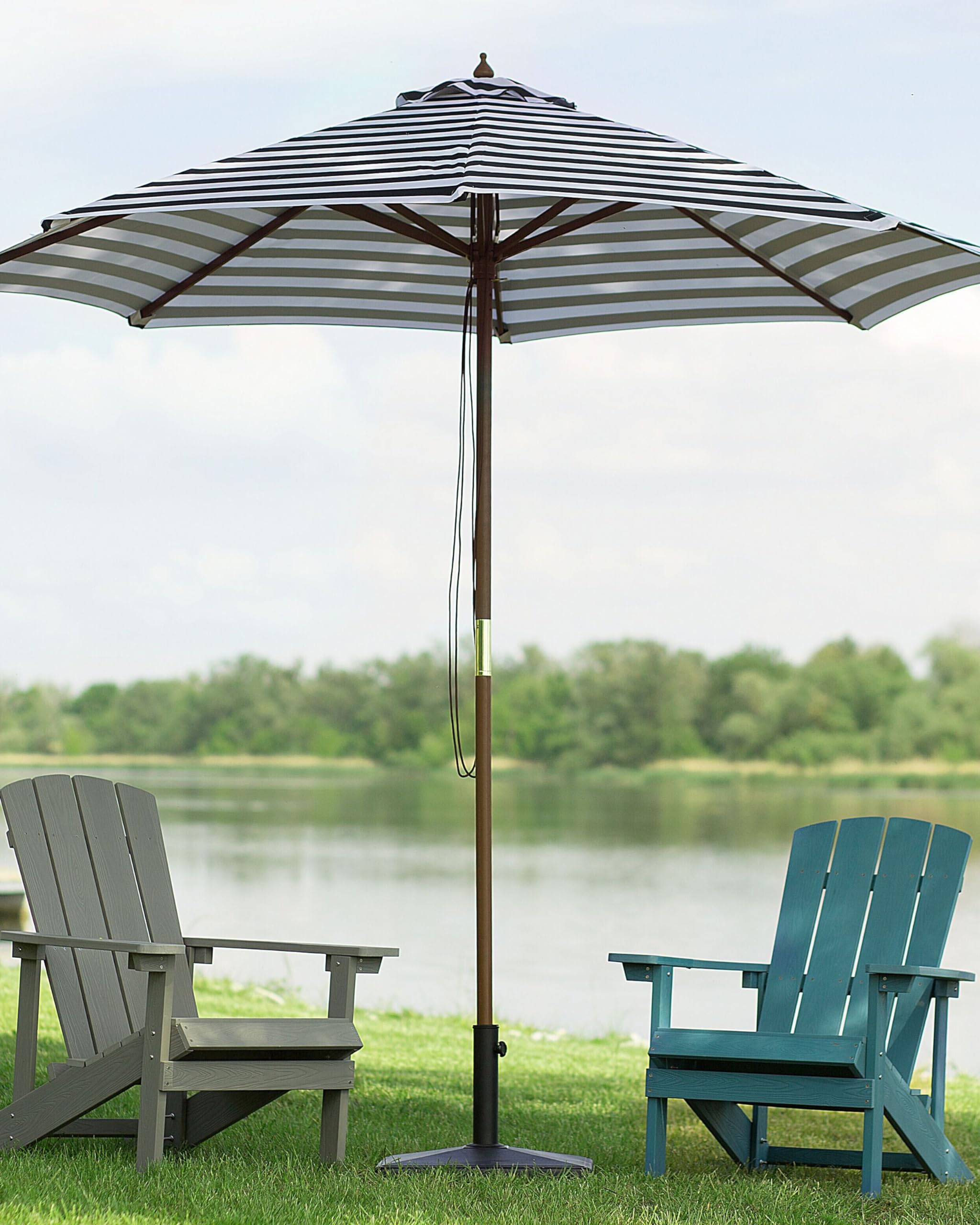 Parasol ogrodowy czarno-biały w pasy drewniany maszt składany 260 cm Ferentillo