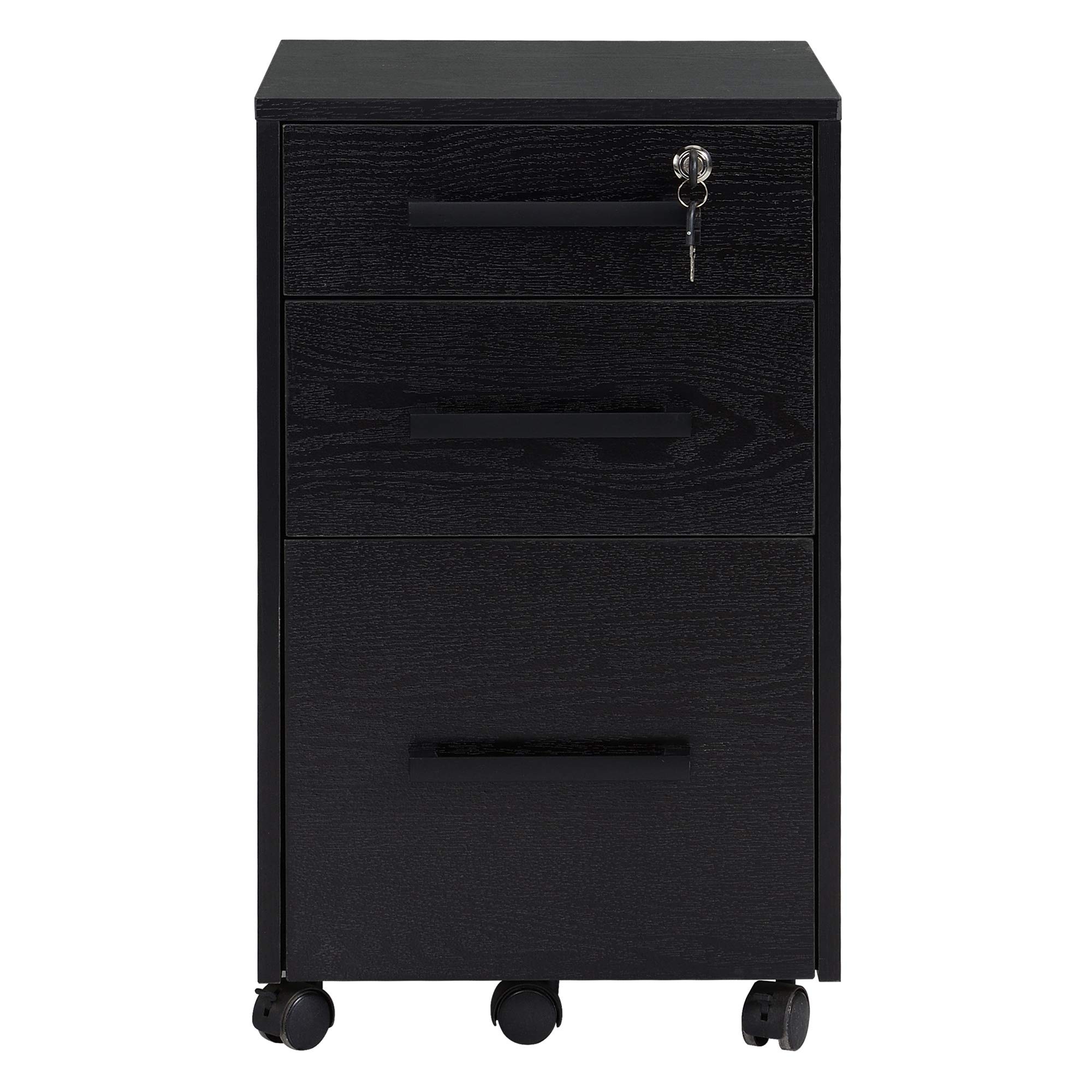 HOMCOM Cassettiera Portadocumenti da Ufficio Schedario con 3 Cassetti e Serratura, in Legno, Nero, 39.2 x 40 x 65.4cm