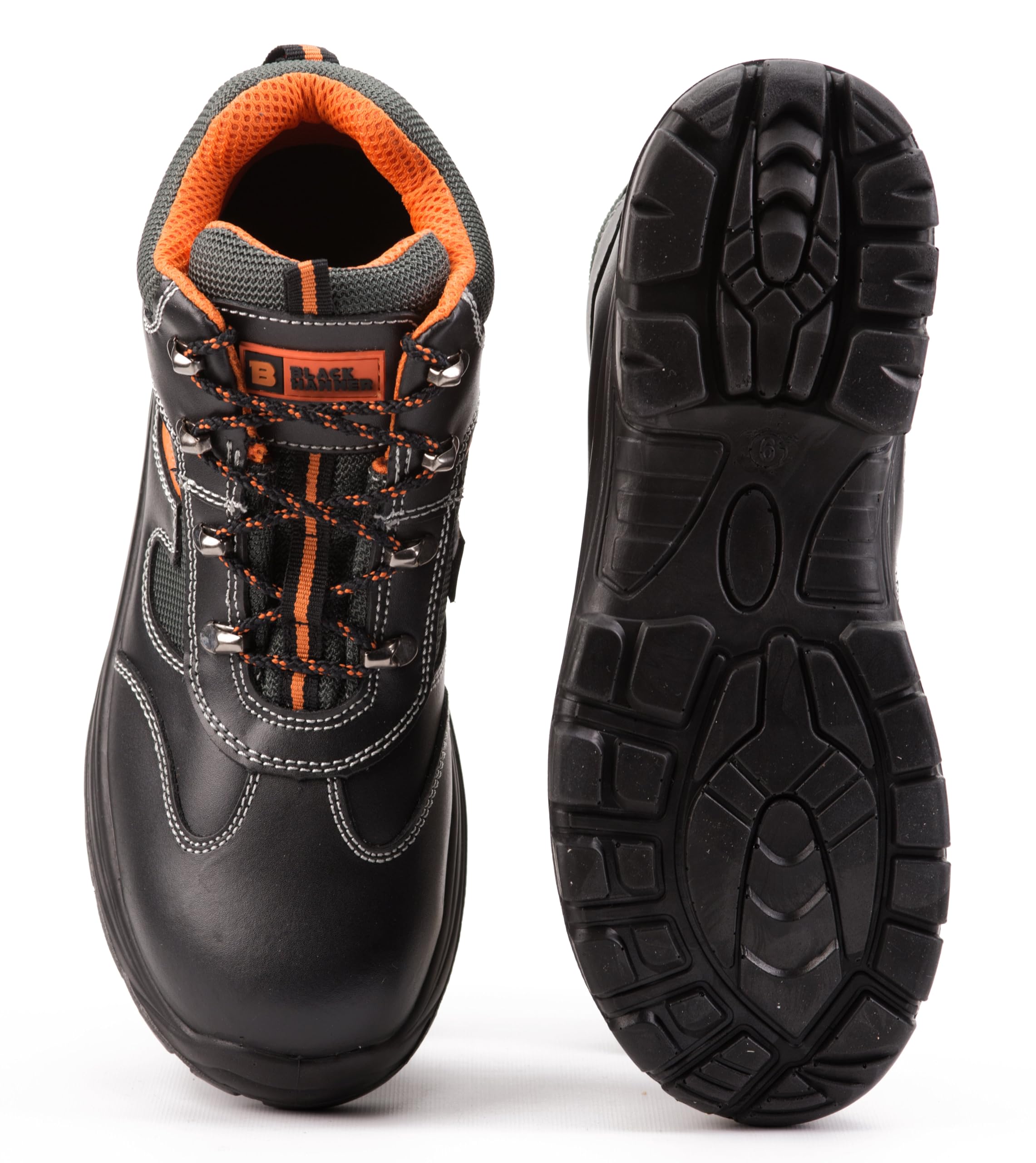 BLACK HAMMER Botas de Seguridad de Cuero para Hombres Botas de Seguridad para hombres Puntera de Acero S3 SRC Calzado de Trabajo al Tobillo de Cuero 6652 (43 EU)
