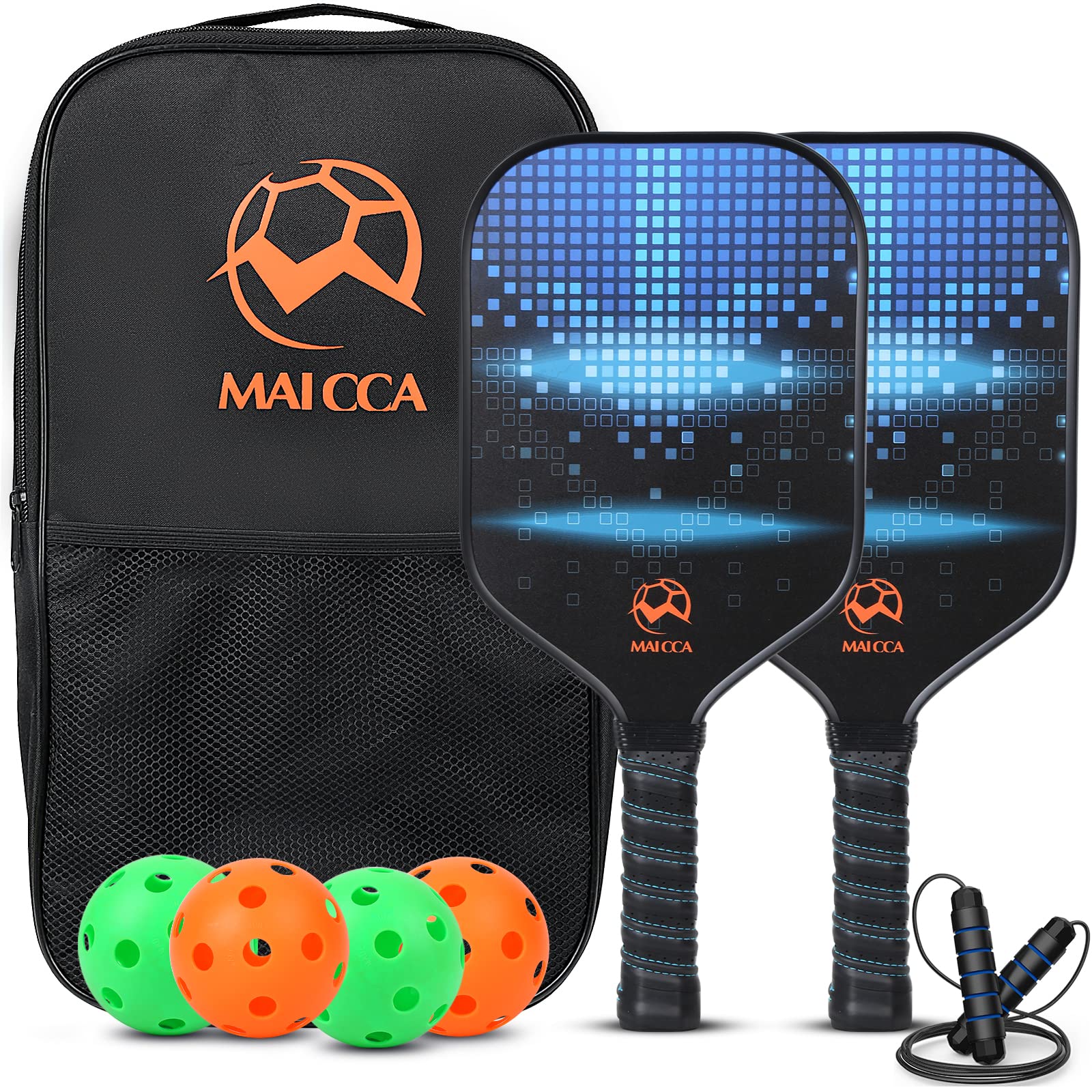 Pickleball Paddles USAPA Approved Set 2 Premium Graphite Craft Rackets Honeycomb Core 4 Balls 1 Jump Ropes Portable Racquet Cover Carrying Bag Gift Kit Men Women Kids Indoor Outdoor
