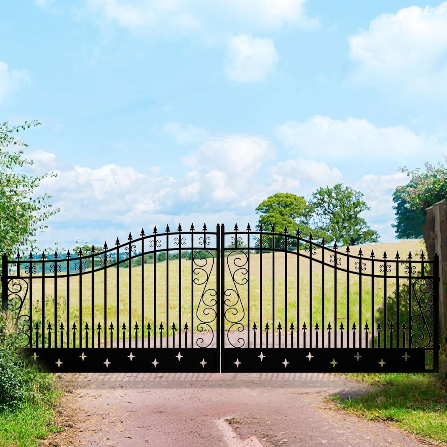Chery Industrial 20x8 ft Steel Dual Swing Driveway Gate,Secure Outdoor Patio Door with Welded Galvanized Steel Frame, Robust and Long-Lasting