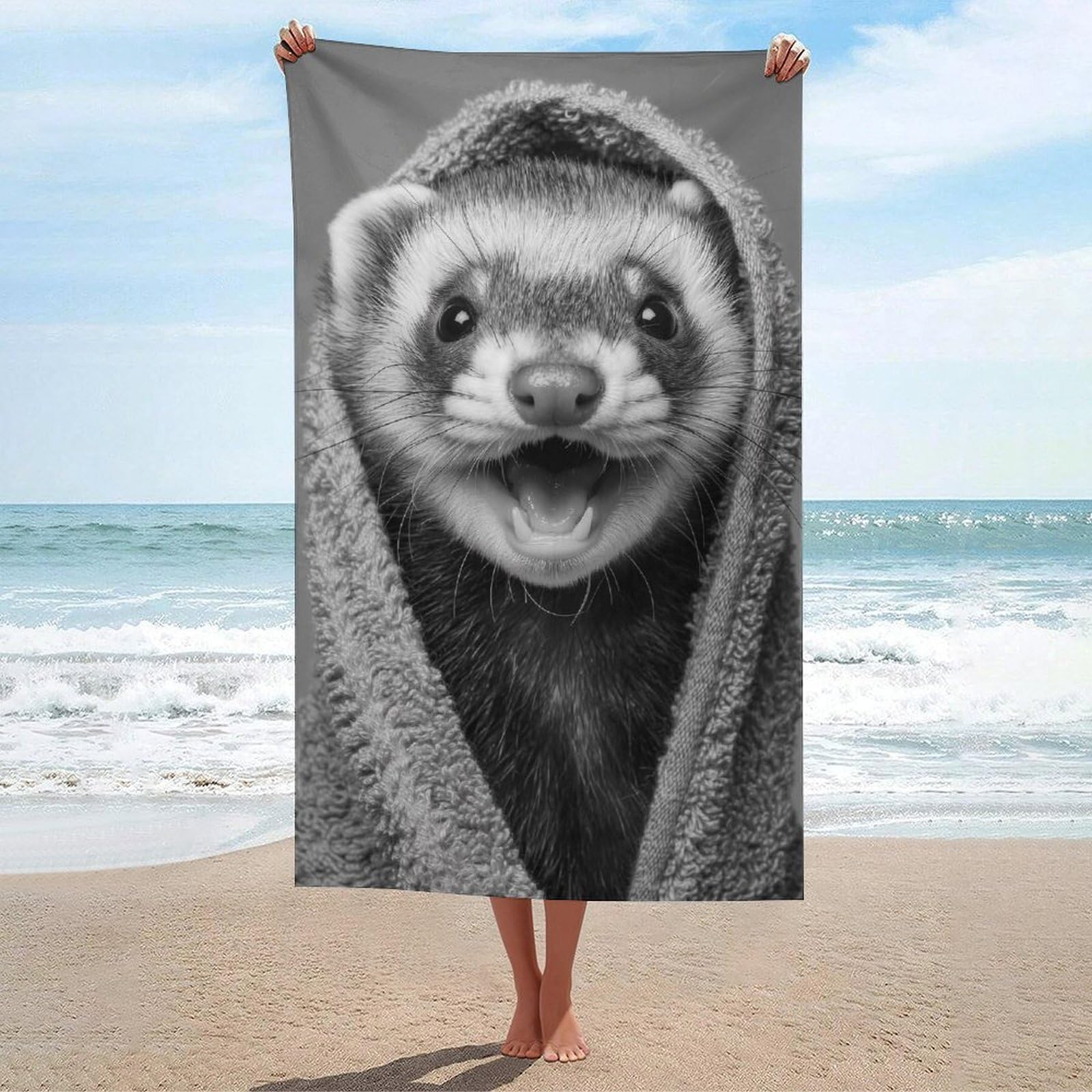 asbwuo Bathtub Ferret Wearing A Towel on Head Beach Towel