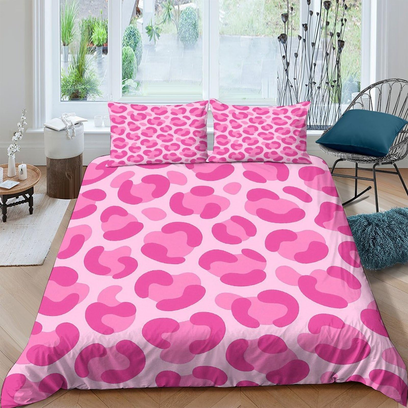Ctjqhvkz Style-3 3D Printed Pink Leopard Fitted Sheet Microfiber Non-Slip Mattress Cover Heart Animal Print Bed Decor Bedroom Home Single（135X200cm）