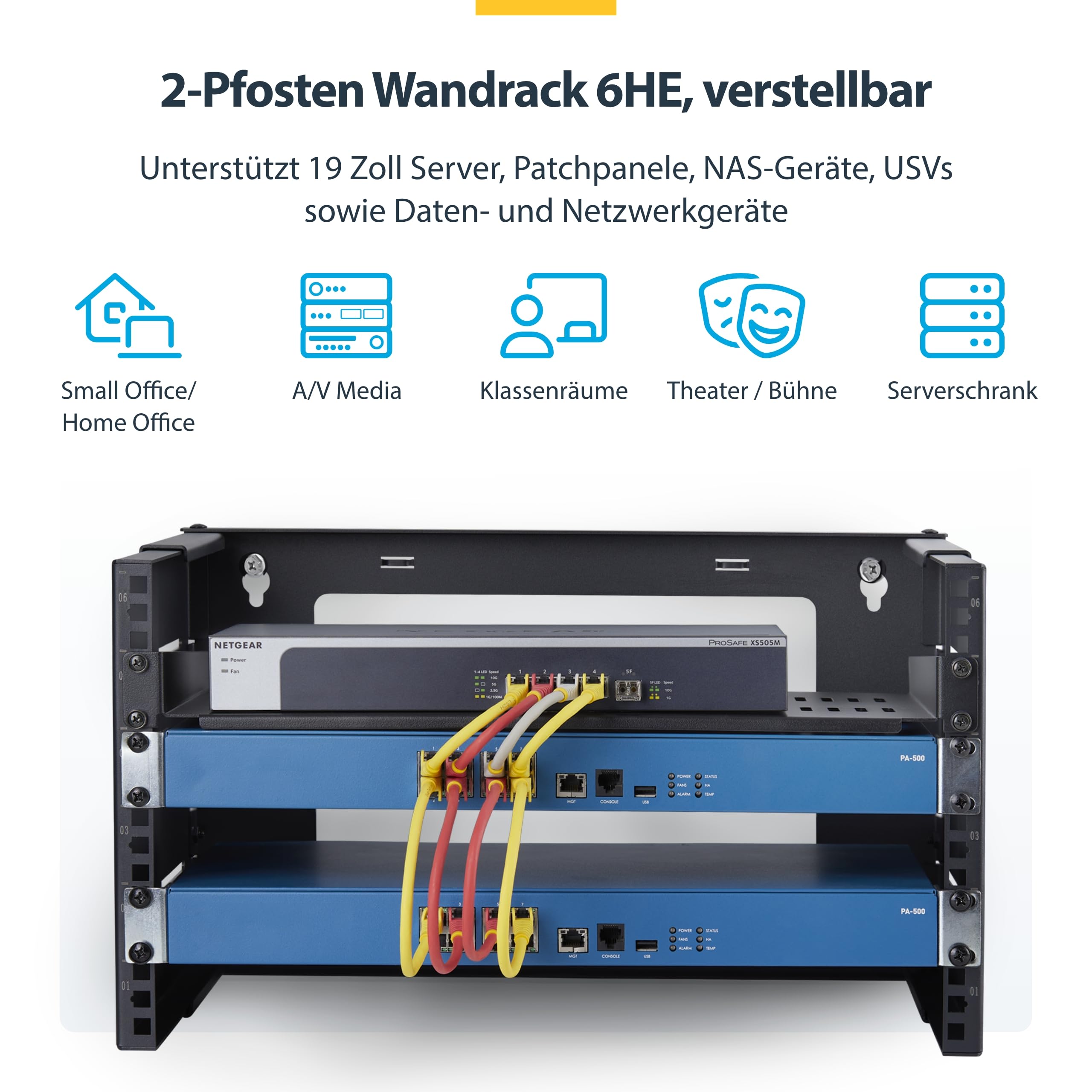 StarTech 2-Pfosten 6HE Wandmontage Rack, 19", 40kg (WALLMOUNT6-HAF) | Serverrack, Schrank, für Server/Daten/Netzwerkgeräte, Fachböden, Patch-Panels, USV, ausklappbar