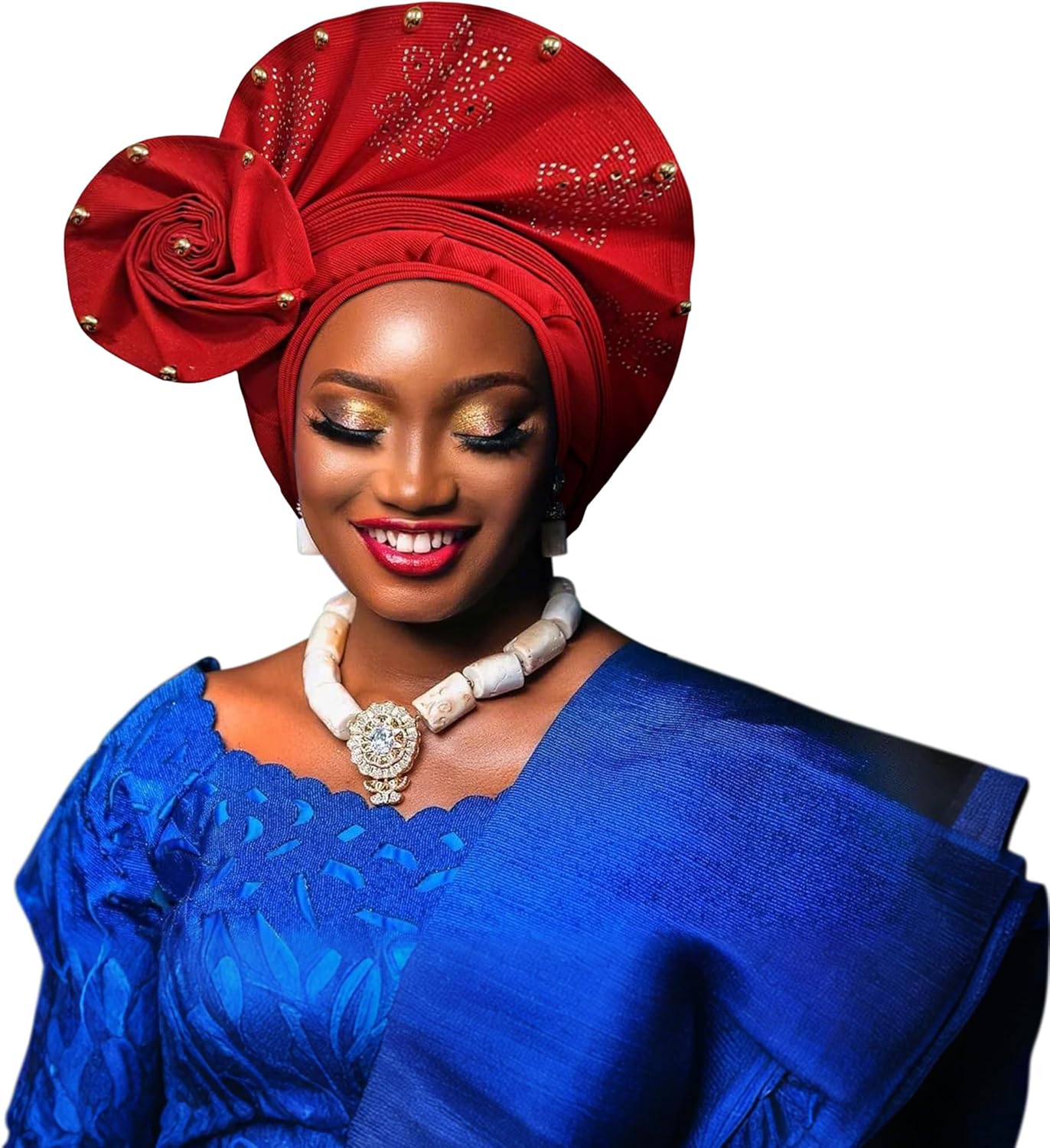 Nigerian headwear African headscarf,Auto Gele headband,hand wrap beaded - made for weddings parties events