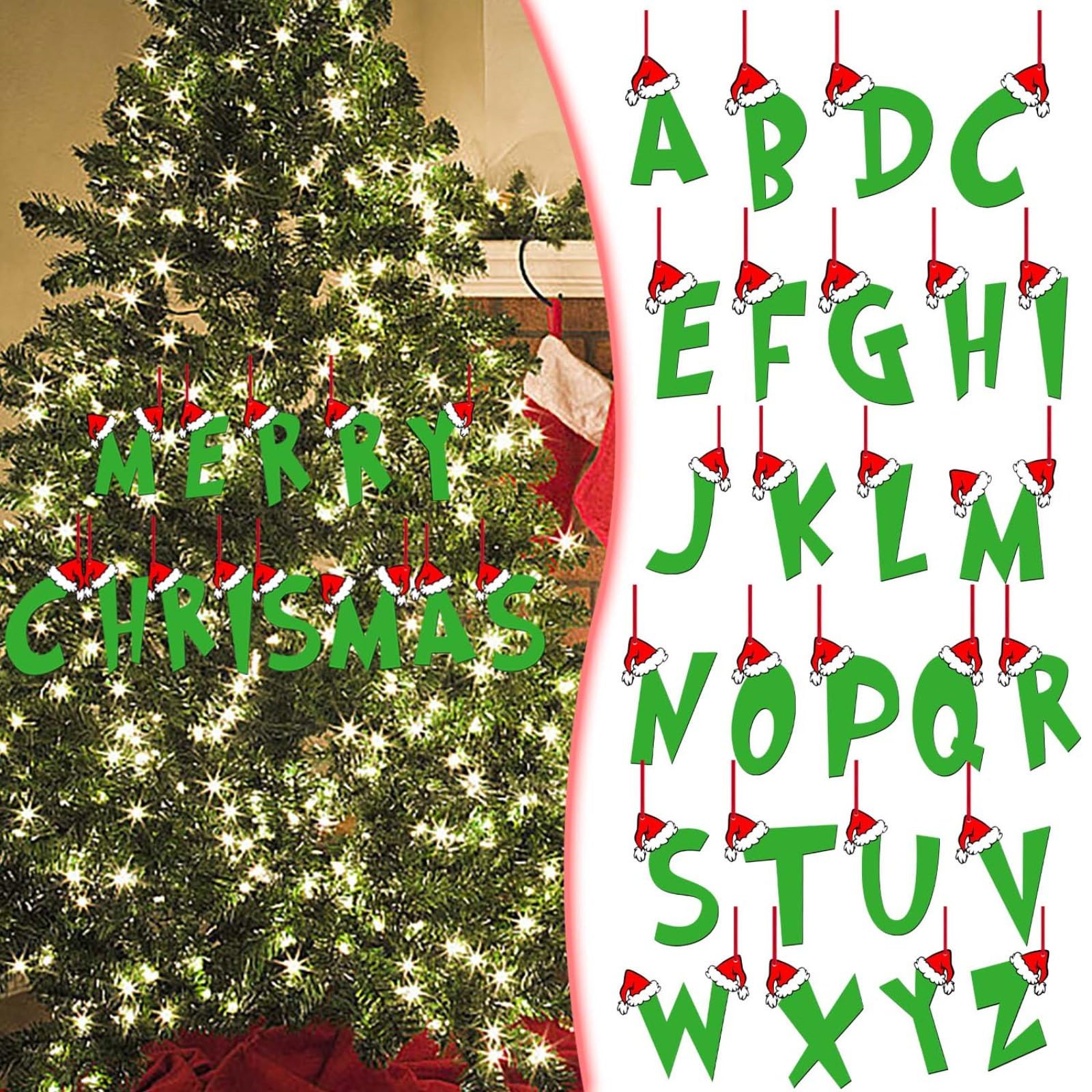 Christmas Letter Ornaments Wooden 26 Alphabet Hanging Christmas Tree Decorations Indoor Personalized Initial A to Z Pendant Funny Xmas Baubles Holiday Party Room Decor Tree Topper DIY Craft
