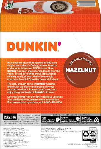 Dunkin' Hazelnut Flavored Coffee, 88 Keurig K-Cup Pods