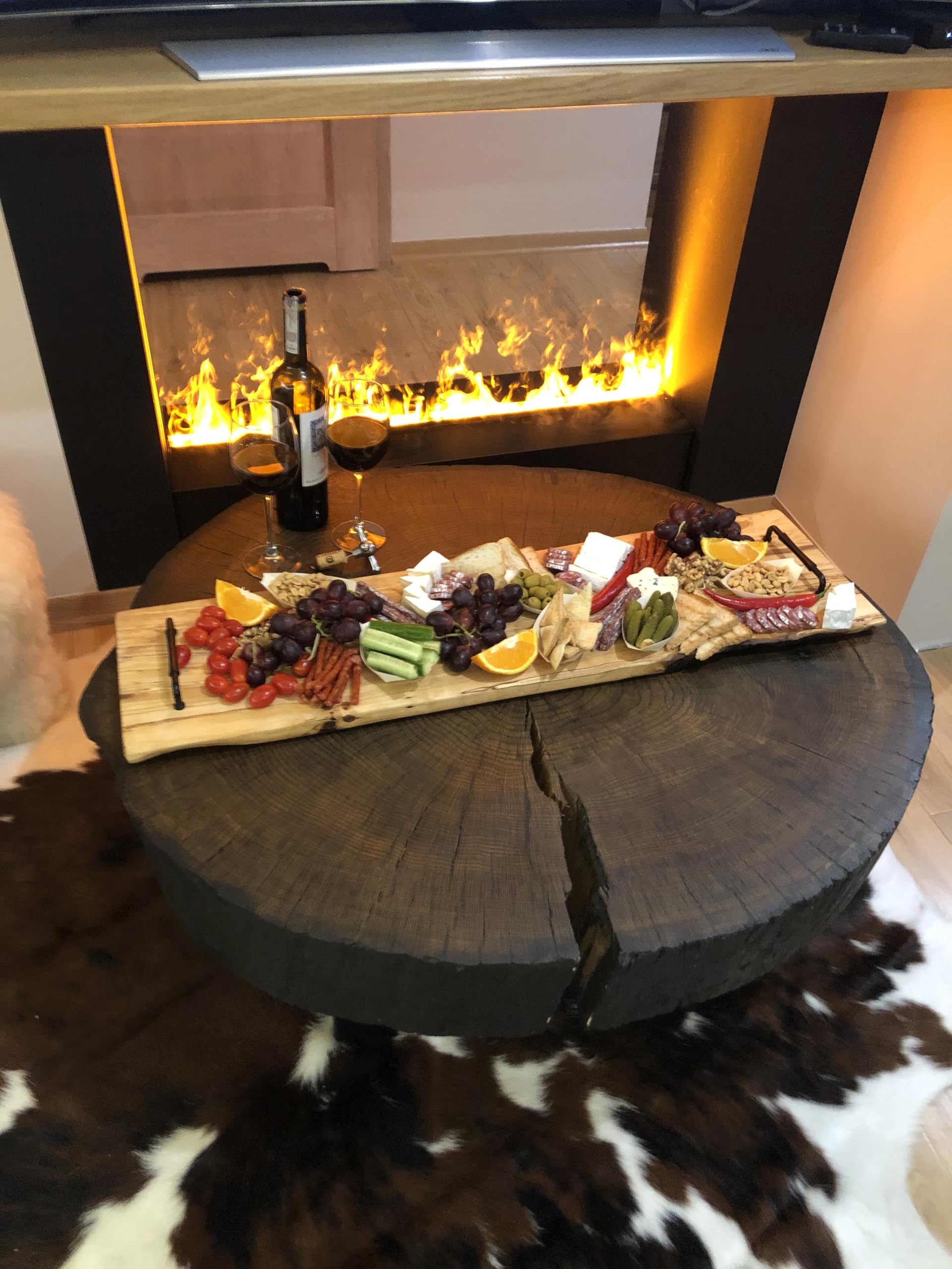 Weeco.Rustikales Holz-Servierbrett mit Griffen, 95 x 24 cm, Käsebrett für Antipasti und Snacks, Handgefertigt