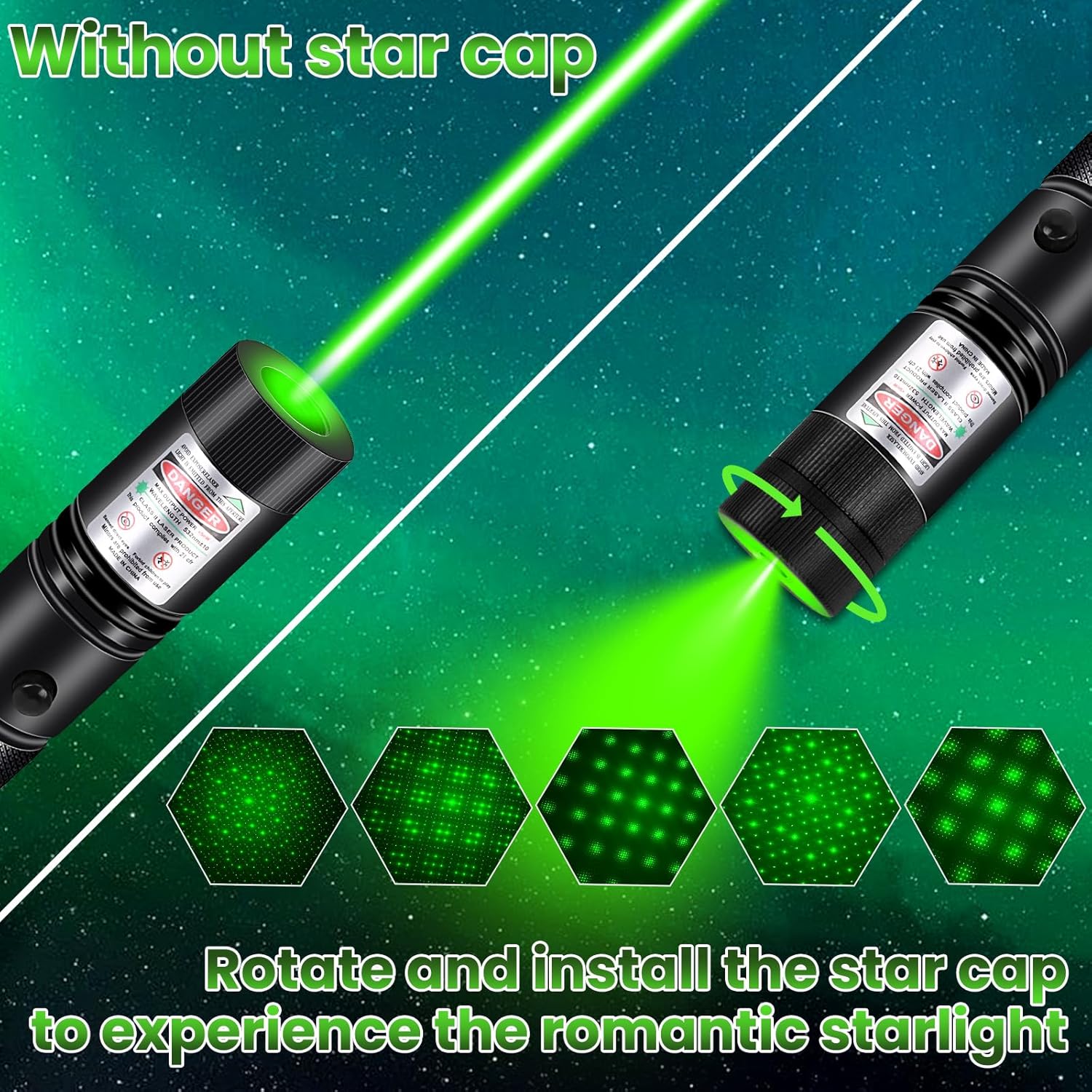 Long Range Laser Pointer, Rechargeable Flashlight with Green Laser Pointer for Night Astronomy Outdoor Camping Hunting