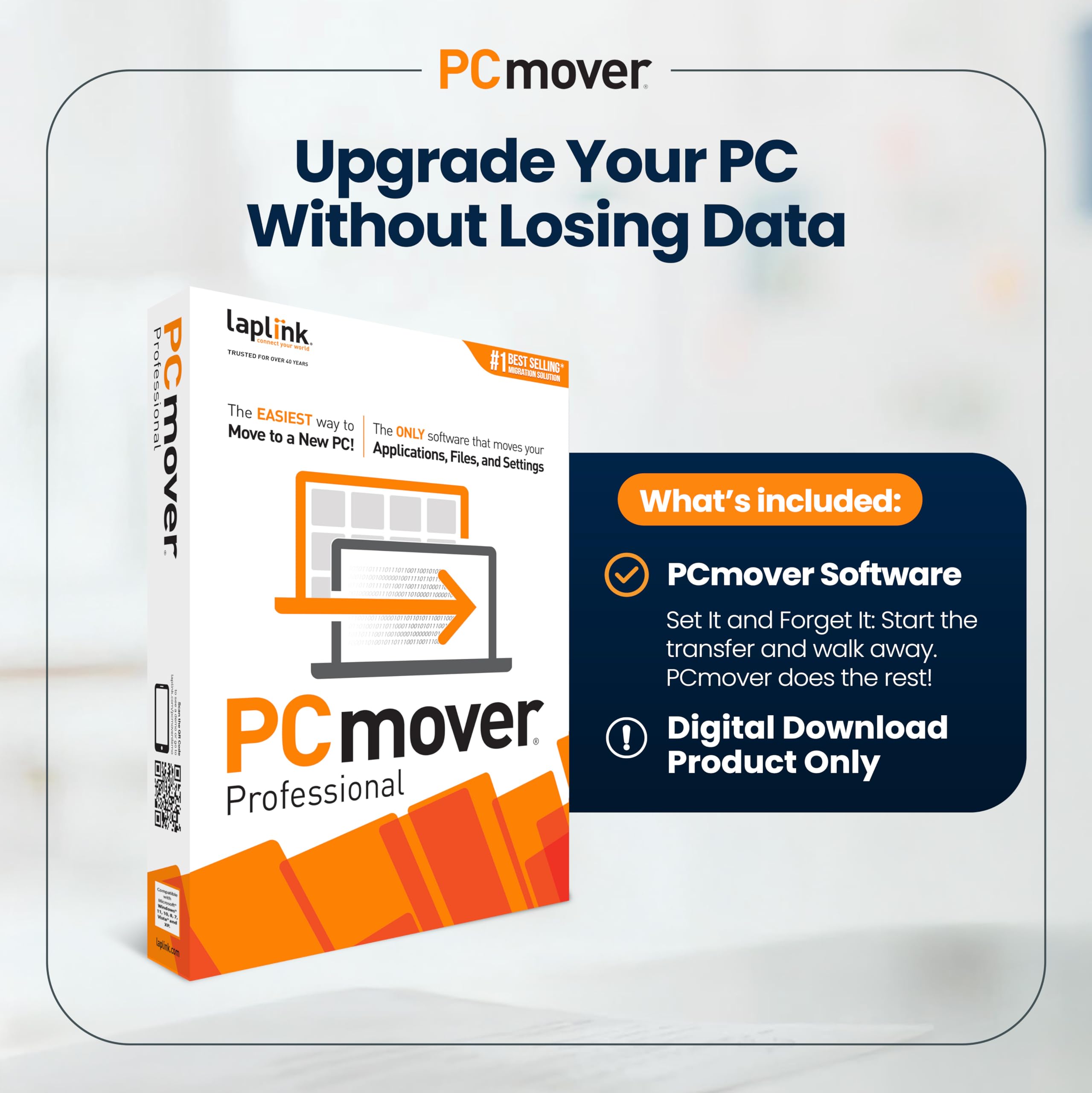 Laplink PCmover Professional – Verschieben Sie Ihre Anwendungen, Dateien und Einstellungen von einem alten PC auf einen neuen PC – Datenübertragungssoftware – Lizenz für 1 Verwendung