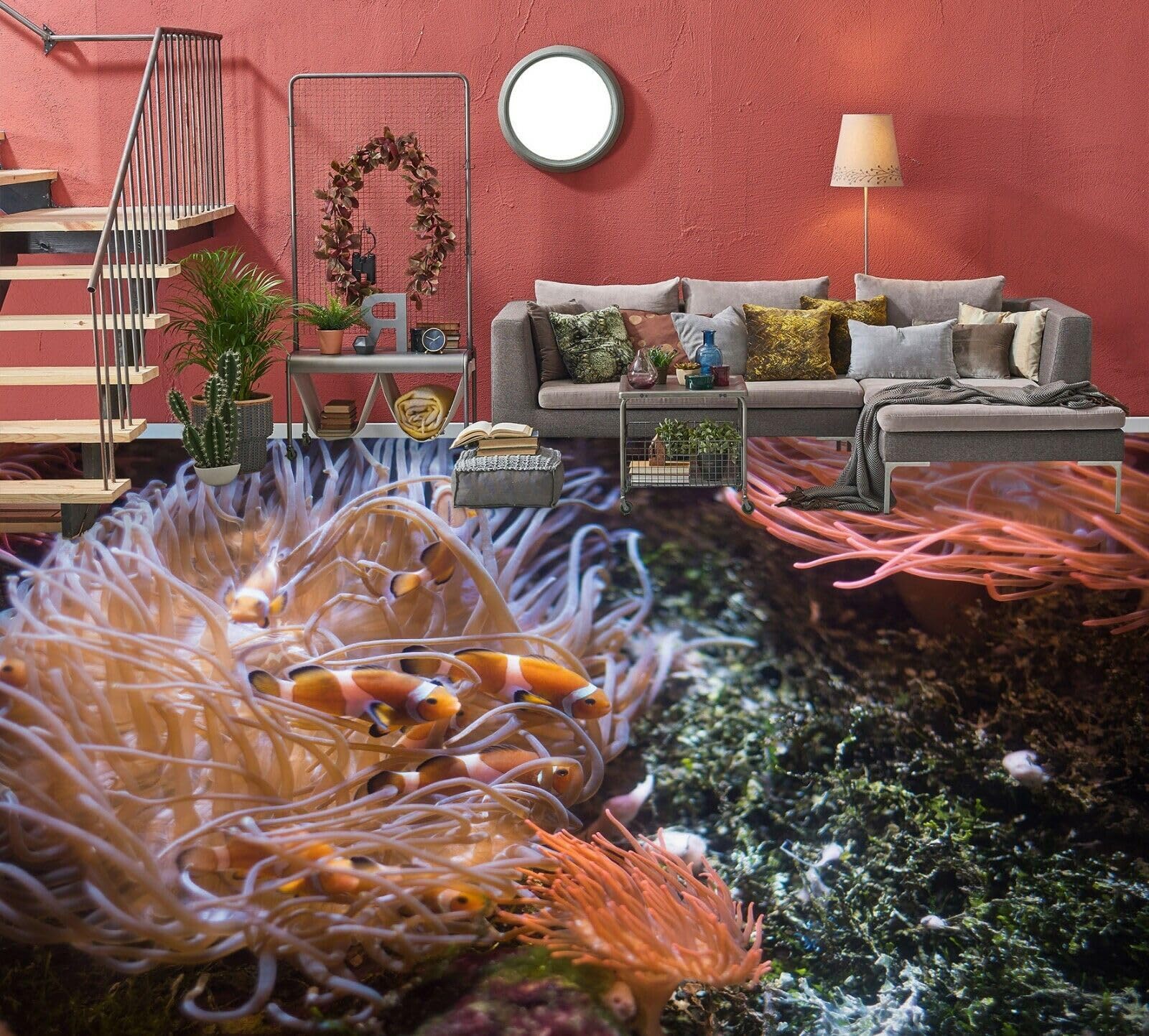 Cartel De Decoración De Piso Murales de papel pintado de suelo de peces de coral 3D, 250 * 175 cm 3D Murales Pegatinas Cuarto de baño Vinilo autoadhesivo Papel tapiz