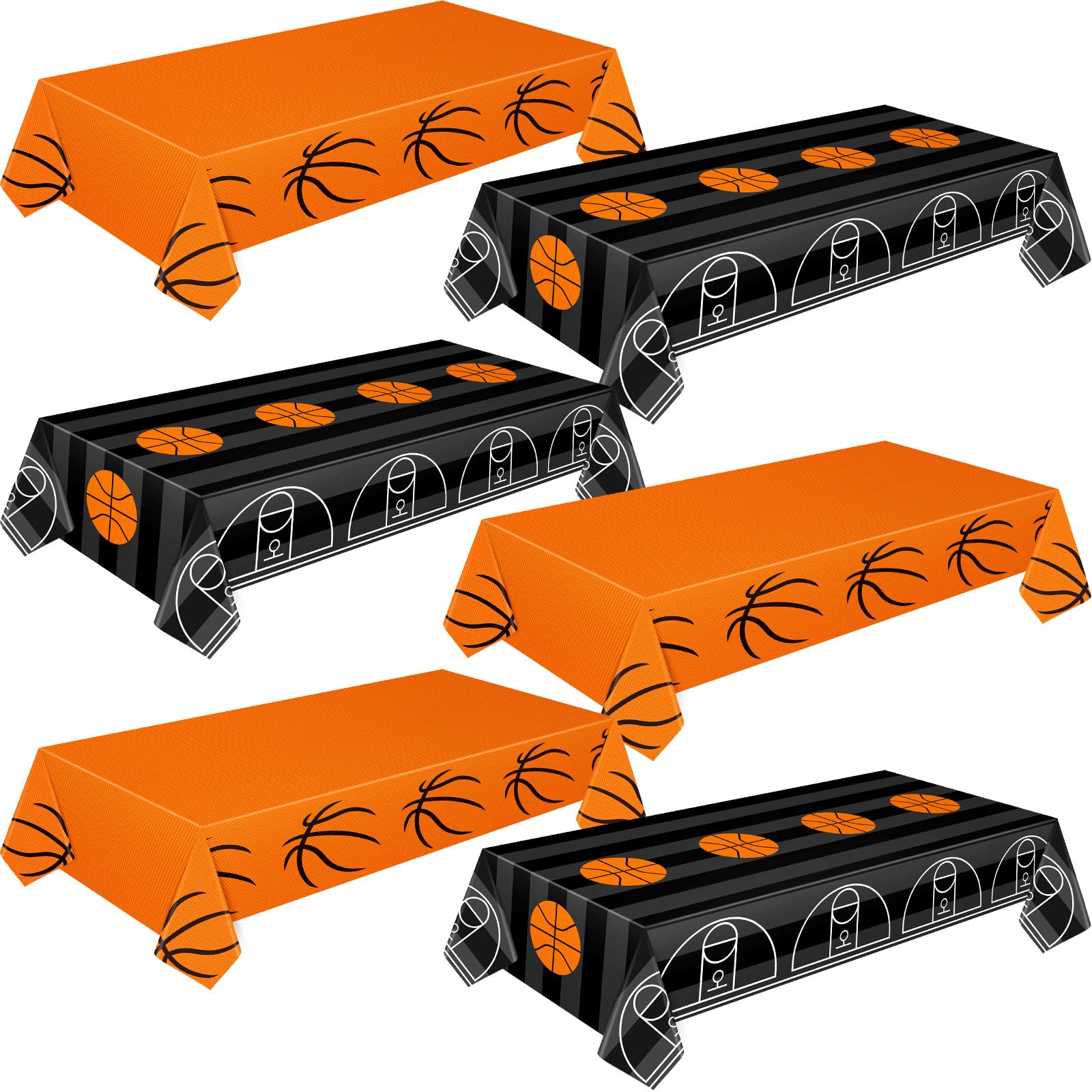 Mixweer 6 Pcs Basketball Plastic Tablecloth Birthday Party Decorations 54 x 108 Inch Basketball Field Rectangular Plastic Table Cover for Sports Theme