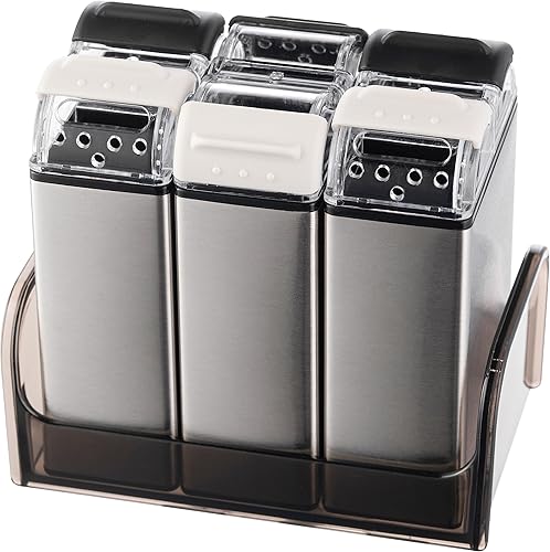 Miniatura 10 de Double Spice - Coctelera de acero inoxidable para condimentos, dispensador de sal y pimienta 2 en 1 con agujeros de vertido ajustables, 2.3 onzas
