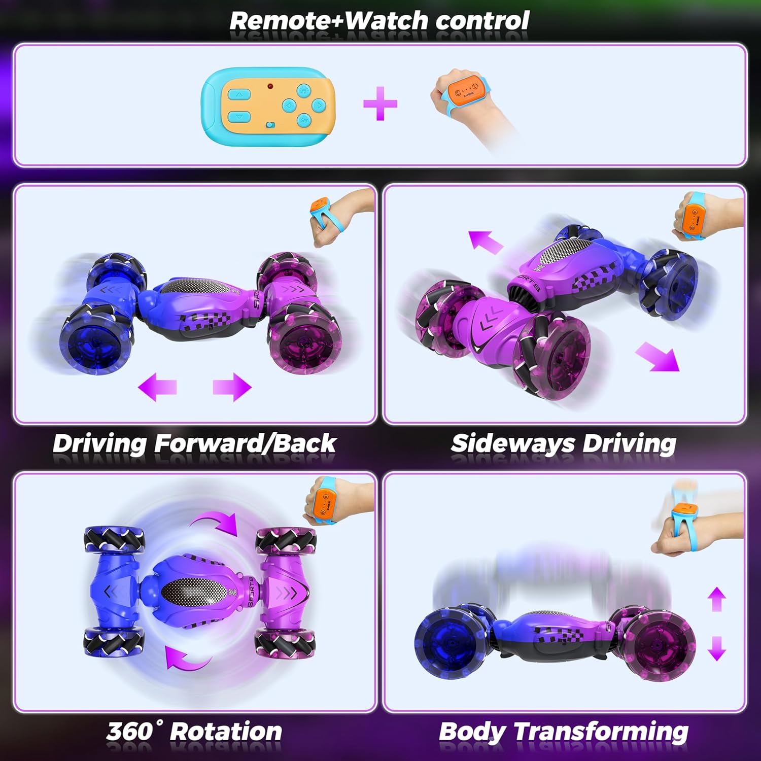 Remote Control Car for Girls 4-7, Toys for Ages 5-7, Gift for 4 5 6 7 8-13 Years Old, for Kids, Gesture Sensing RC Stunt Car with Lights, Birthday Gift