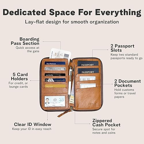 Miniatura 4 de Soporte de pasaporte de cuero para viajes Cartera de pasaporte de cuero genuino para mujeres y hombres, cartera de viaje y organizador de documentos