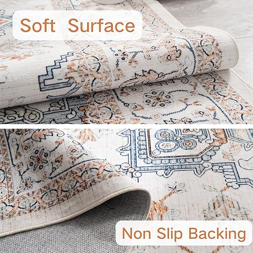 Miniatura 3 de Syalife Alfombra lavable vintage, alfombra de sala de estar de 6 x 9 pies, con parte trasera antideslizante, alfombra de interior envejecida que no