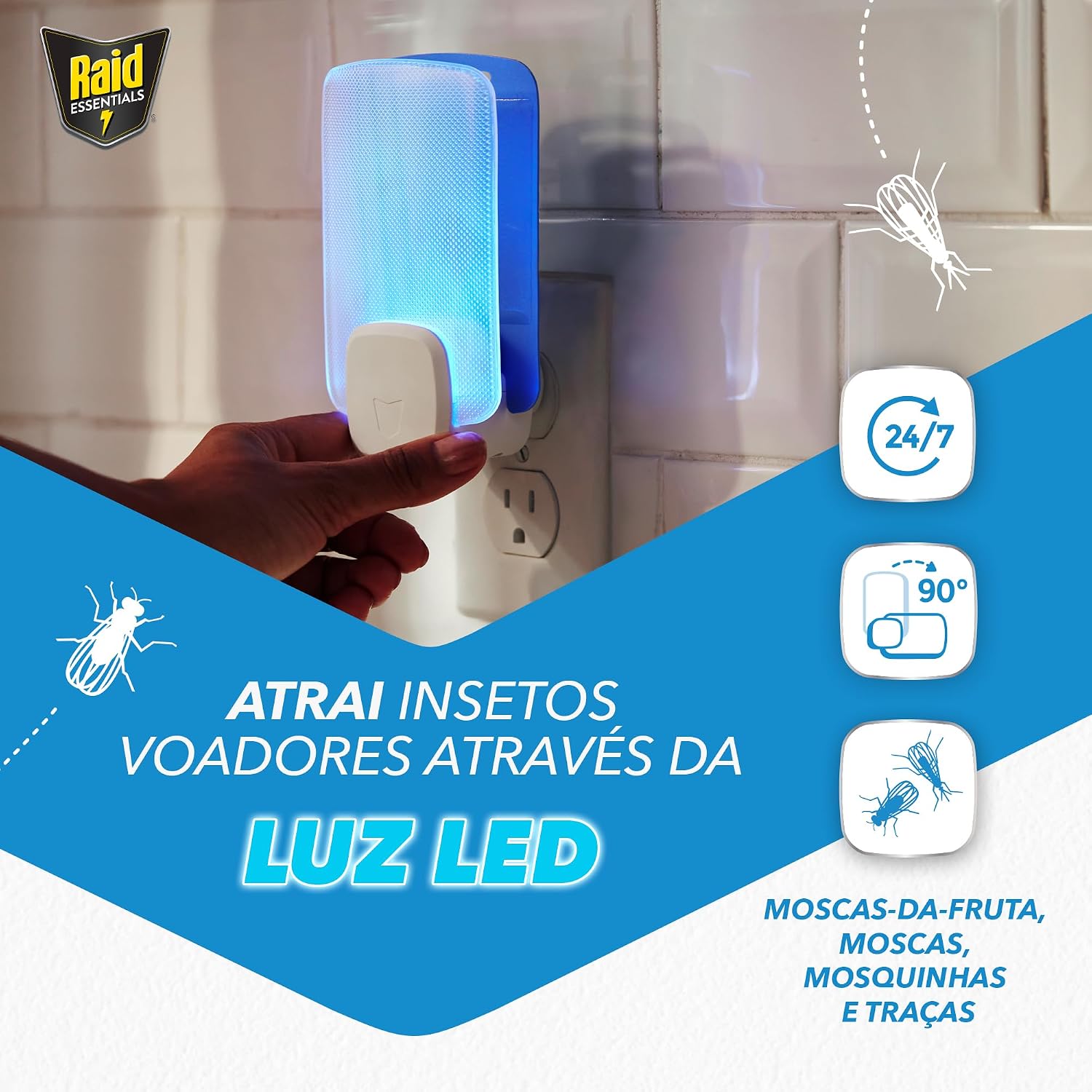 Raid Essentials Piège LED Anti-Mouches, Anti-Mouches et Mites, sans Insecticide, sans Danger pour Toute la Famille, sans Odeur et sans résidus, Usage intérieur, 1 Appareil et 1 pièce de Rechange. — vue 3
