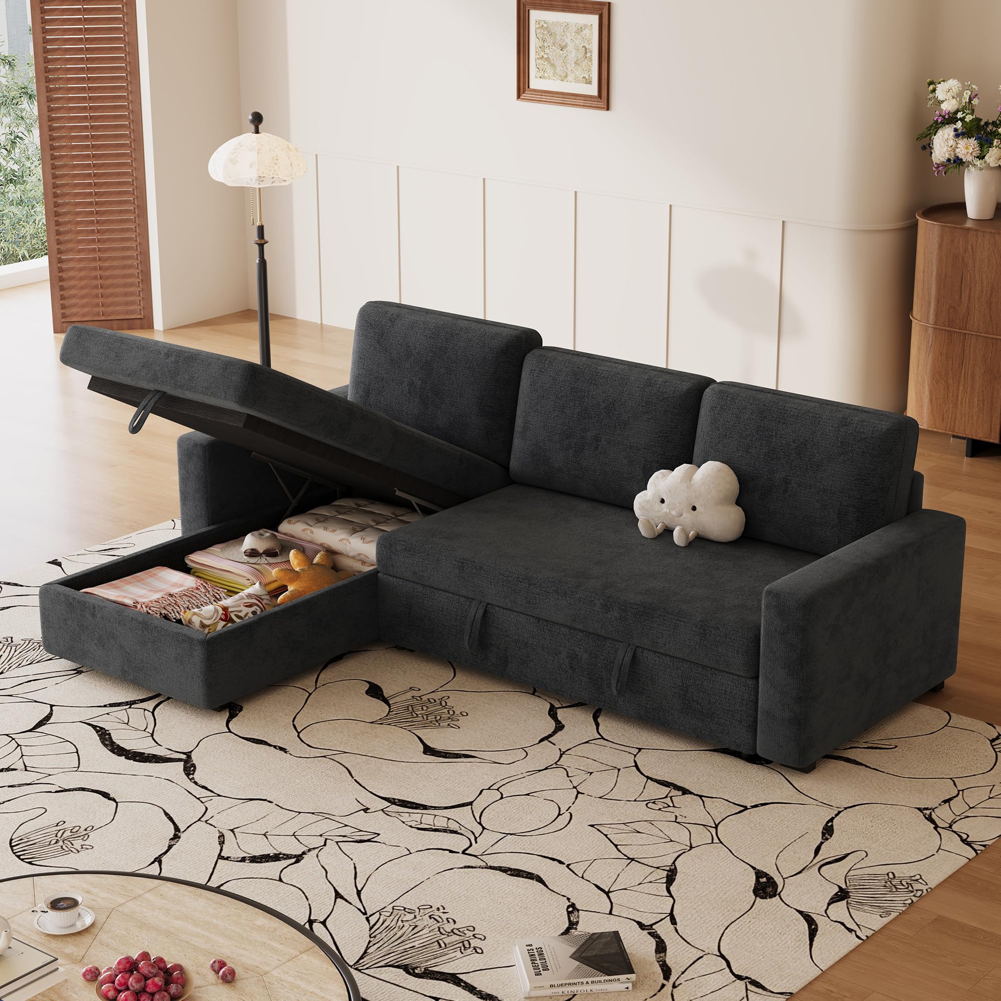 View 1 of ************INCOMPLETE ITEM, THIS IS ONLY BOX #2 OUT OF 2 TOTAL************
FAVSH L Shaped Convertible Sleeper Sectional Sofa Bed, Dark Gray
