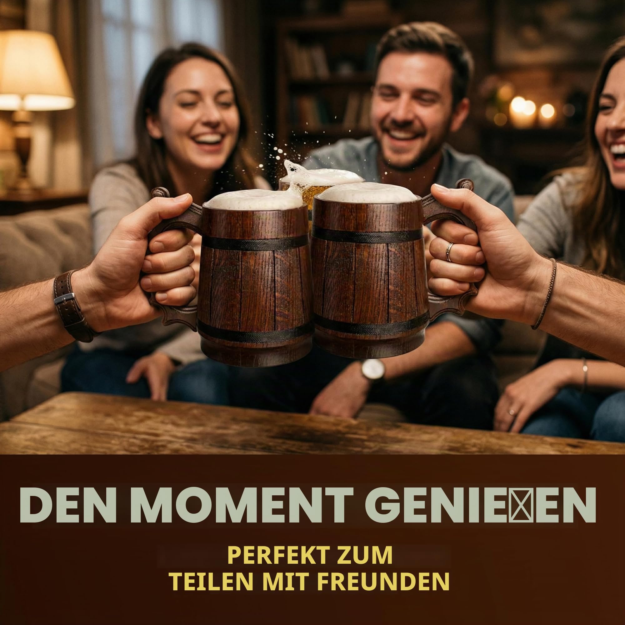Handgefertigter Bierkrug aus Eichenholz Edelstahl Tasse Natürlich Umweltfreundlich 0,6 Liter 20 Unzen Krug Retro braun