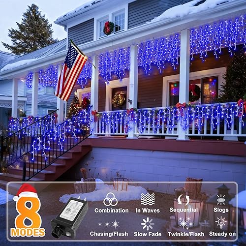 Vista 87 de KNONEW 164 pies 1600 luces LED de Navidad decoración al aire libre, temporizador blanco, 8 modos de luces colgantes con 320 gotas, enchufe en Blanco