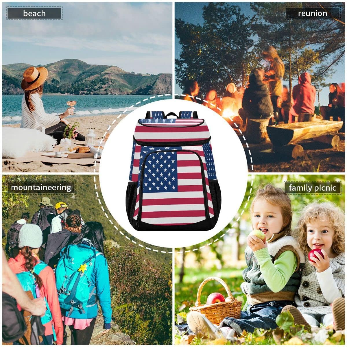 Kigai American Flag Cooler Backpack 30cans Leakproof Large Capacity Insulated Backpack Cooler Bag Lunch Bag for Work/Hiking/Camping/Beach/Fishing