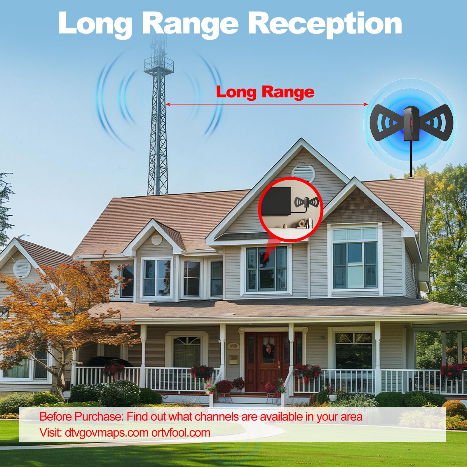 Antena de TV 2026 para Smart TV, antena digital de recepción de 360° de largo alcance con base magnética para canales locales en interiores y exteriores, soporta 4K 1080p, cable de 9.84 pies, fácil
