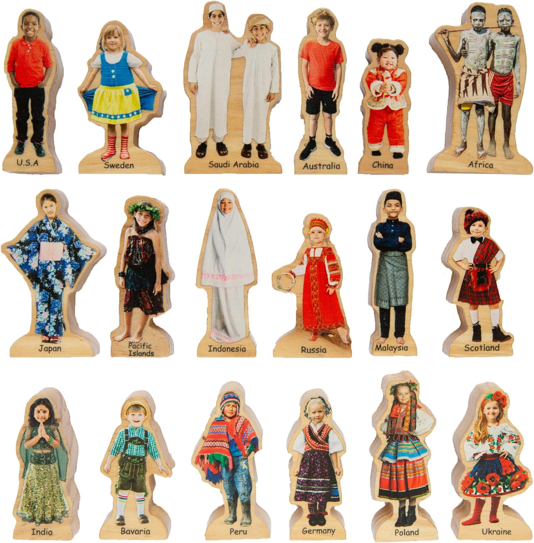 THE FRECKLED FROG People Around the World - Set of 18 - Ages 1+ - Wooden Blocks for Toddlers - Includes People from 18 Countries - Double-Sided