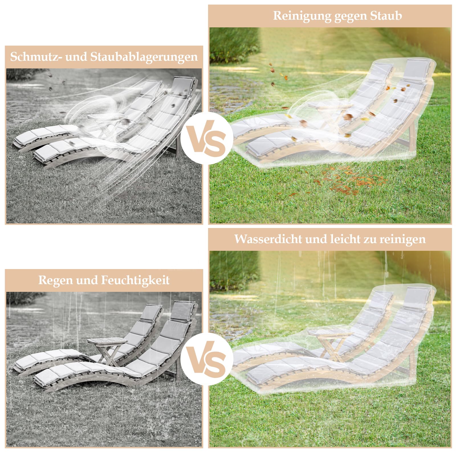 Housse de protection pour chaise longue de jardin, chaise longue, avec cordon de serrage, 200 x 70 x 75 cm, transparente, pour meubles de jardin, chaise longue, housse imperméable