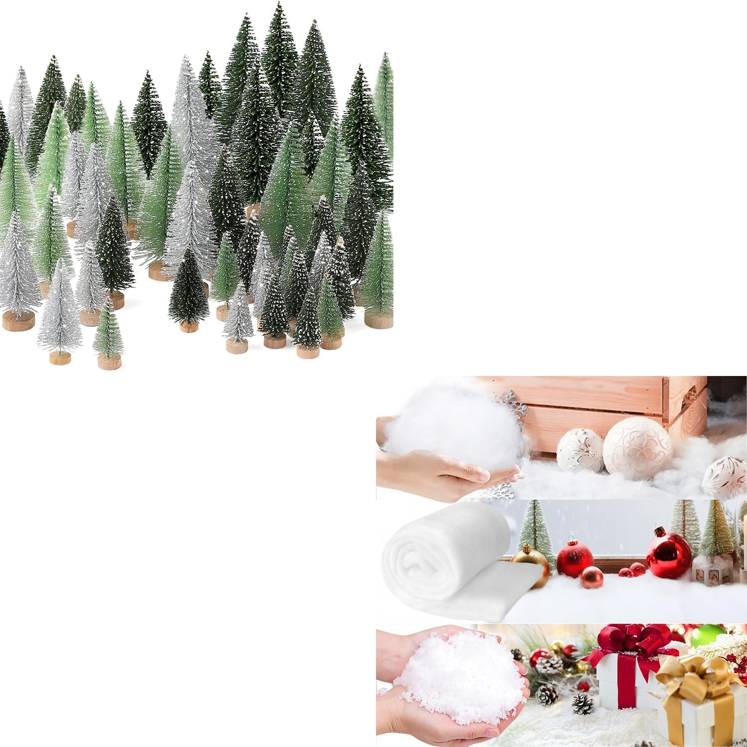 30Pcs Mini Christmas Trees and 3 PCS Fake Snow Decoration