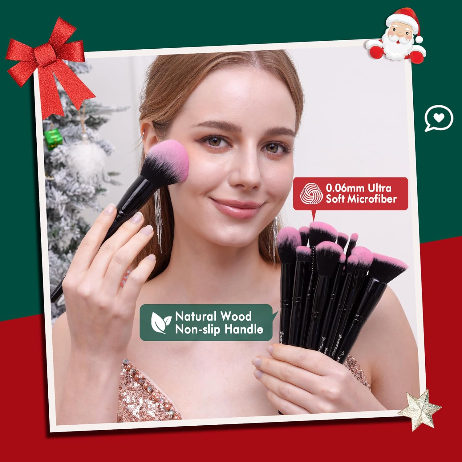 Bueart Design 18Pcs Pro Deluxe Fuchsia Pink Black Makeup Brushes set with Travel Make up Brush Holder case Foundation concealer contour Blush eyeshadow face make up brush set - Image 3