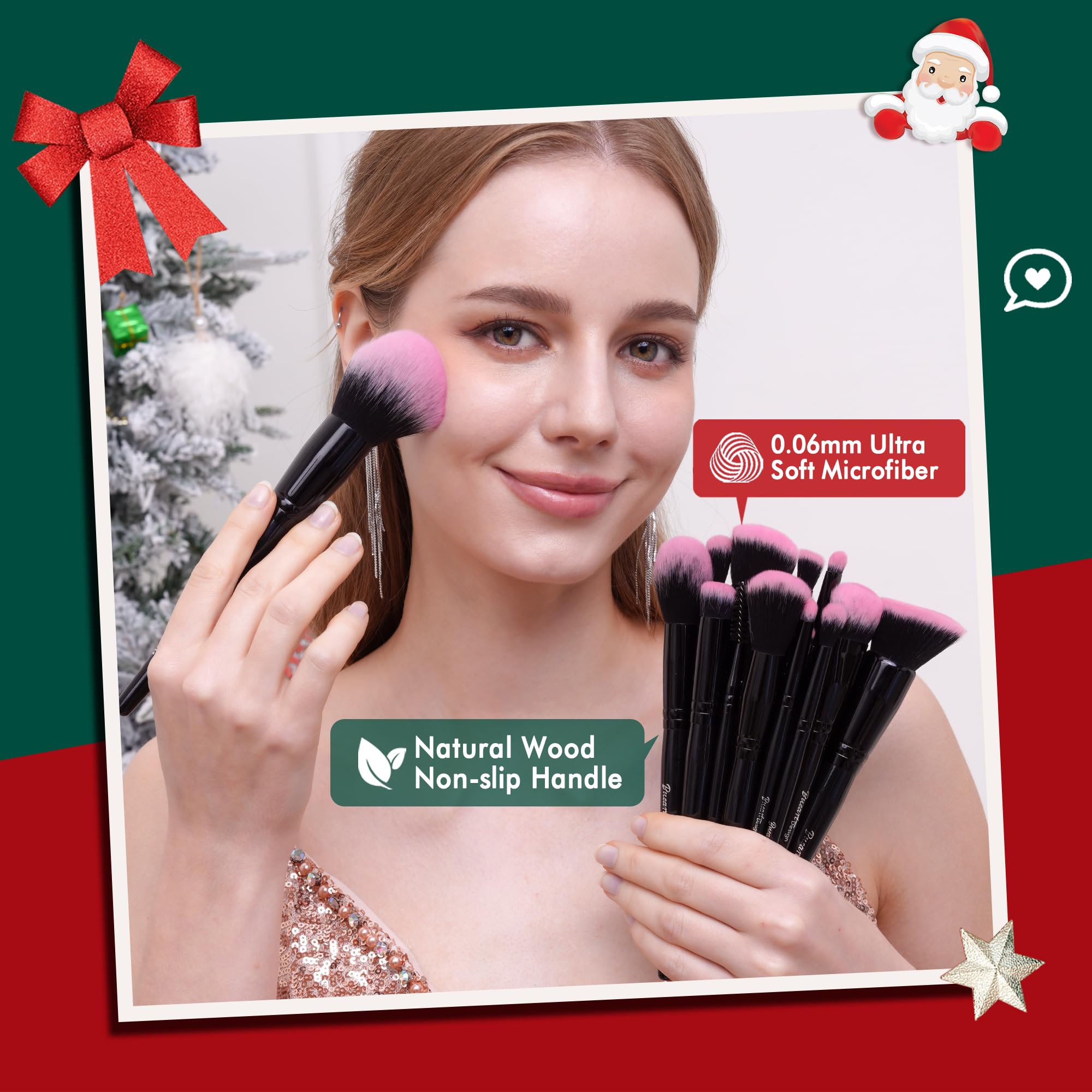 Bueart Design Juego de 18 brochas de maquillaje Pro Deluxe fucsia rosa negro con estuche de viaje para brochas de maquillaje, base, corrector, contorno, rubor, sombra de ojos, juego de brochas de