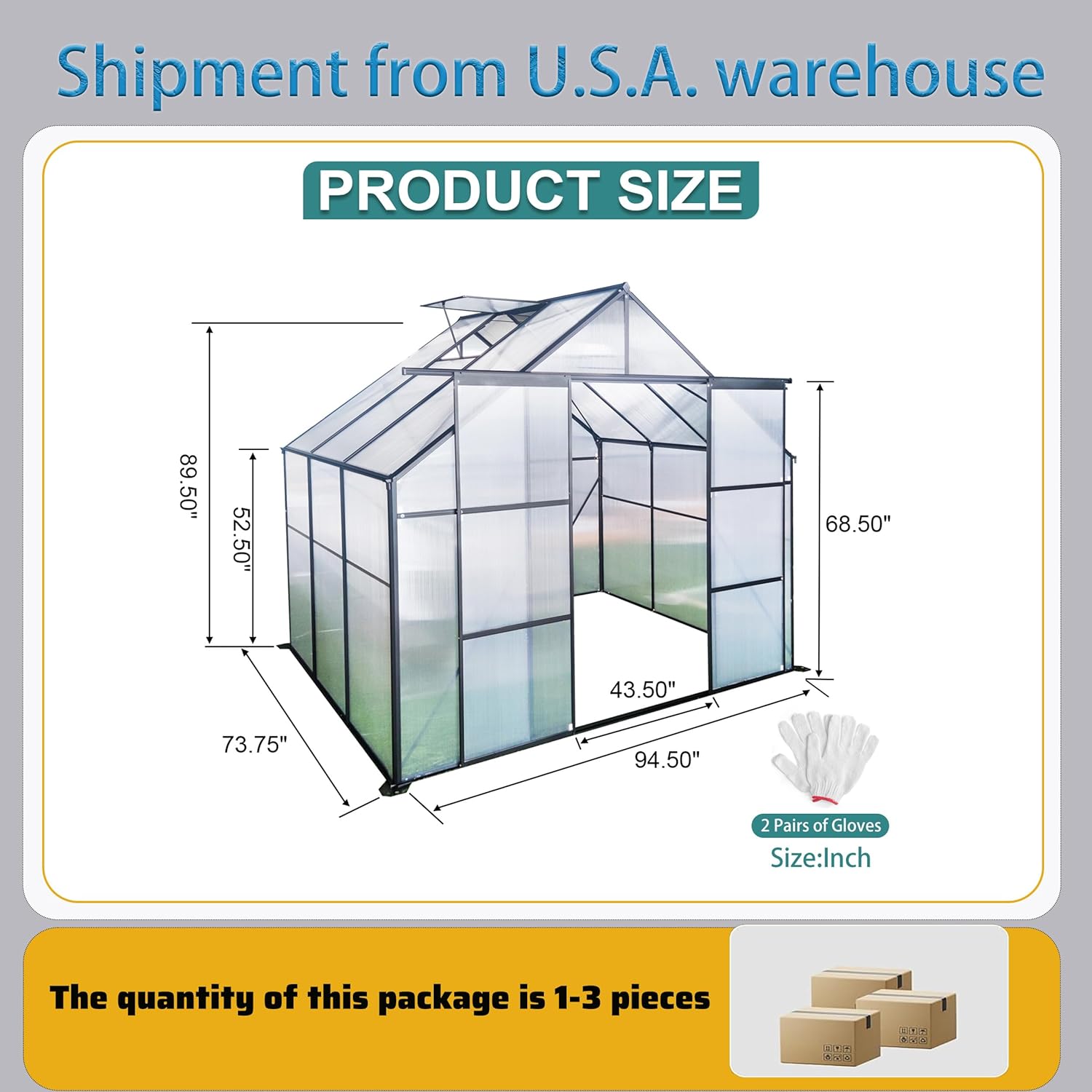 8X6 FT Outdoor Greenhouse, Greenhouse Polycarbonate with Roof Vent, Sliding Lockable Door, Aluminum Walk-in Greenhouses for Outdoor Garden Backyard, Terrace, Lawn Black